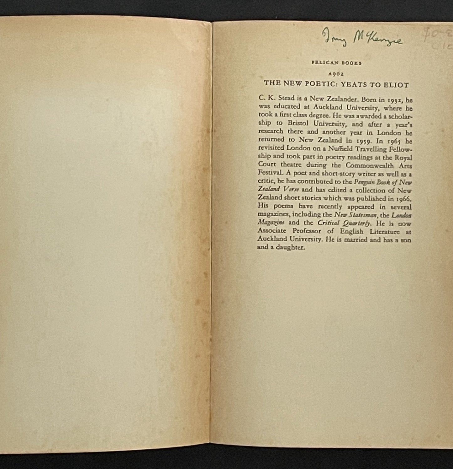 The New Poetic: Yeats to Eliot by C.K.Stead