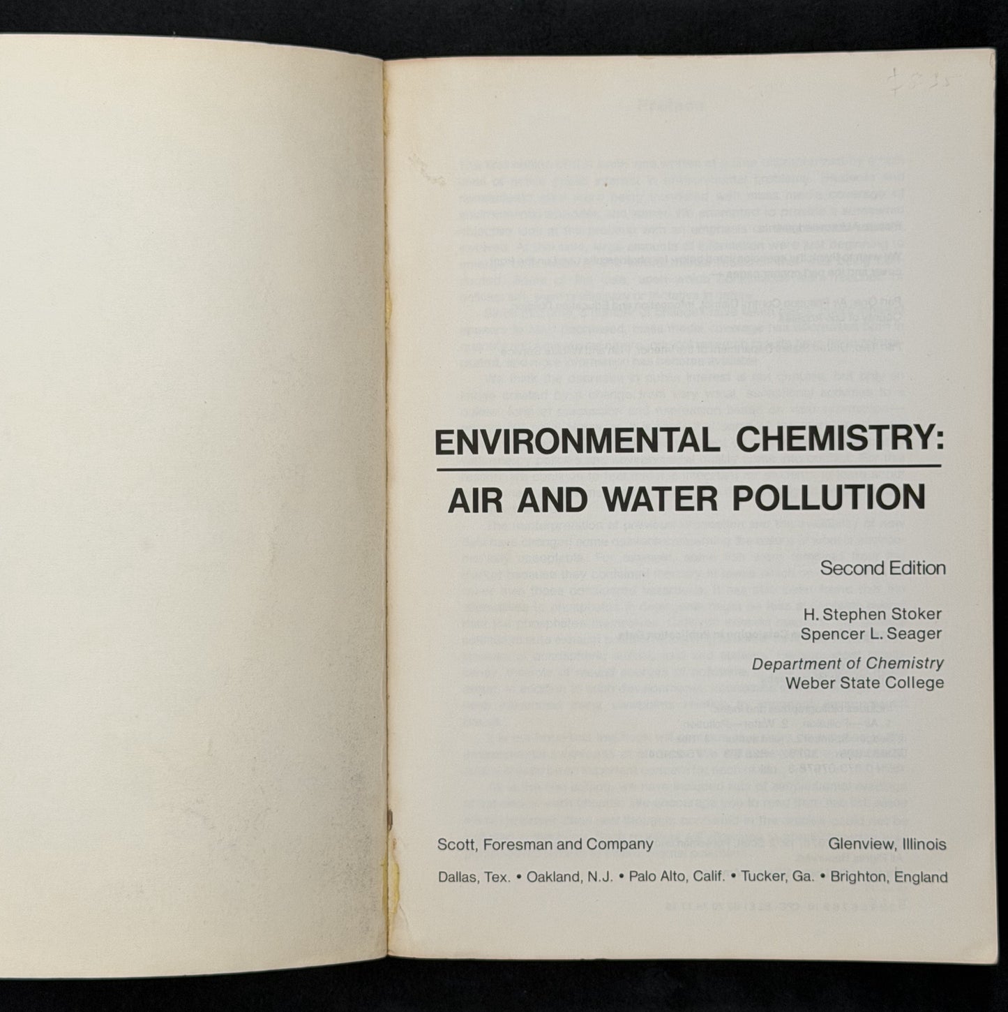 Environmental Chemistry: Air and Water Pollution by H. Stephen Stoker and Spencer L. Seager