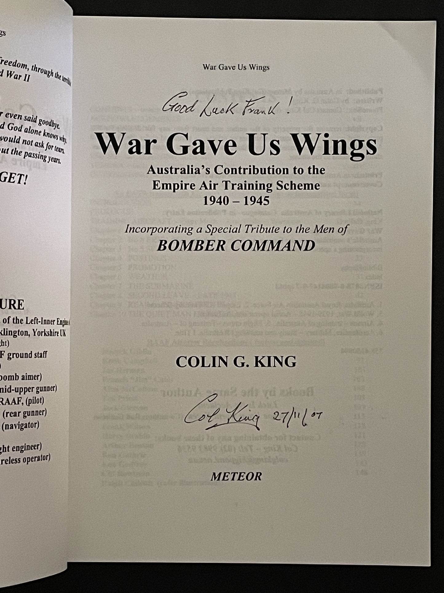 War Gave Us Wings by Colin G. King