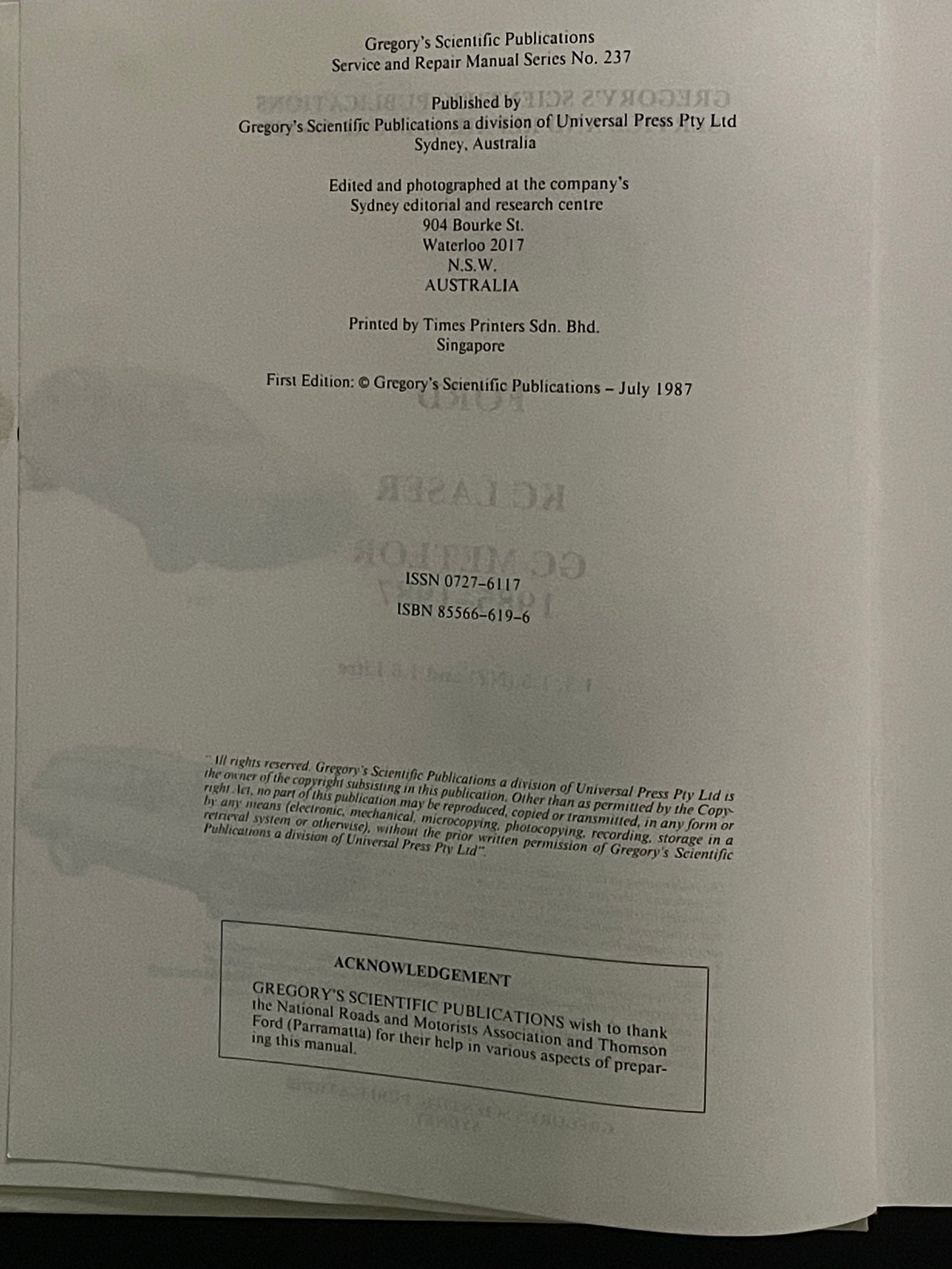 Laser Meteor KC-GC Series 1985/1987 Service and Repair Manual by Gregory's Scientific Publications