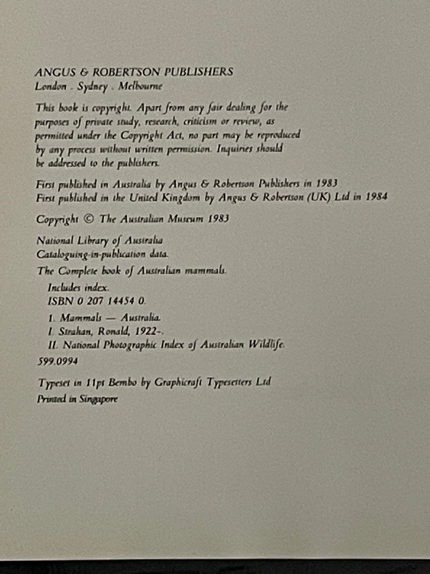 Complete Book of Australian Mammals by Ronald Strahan