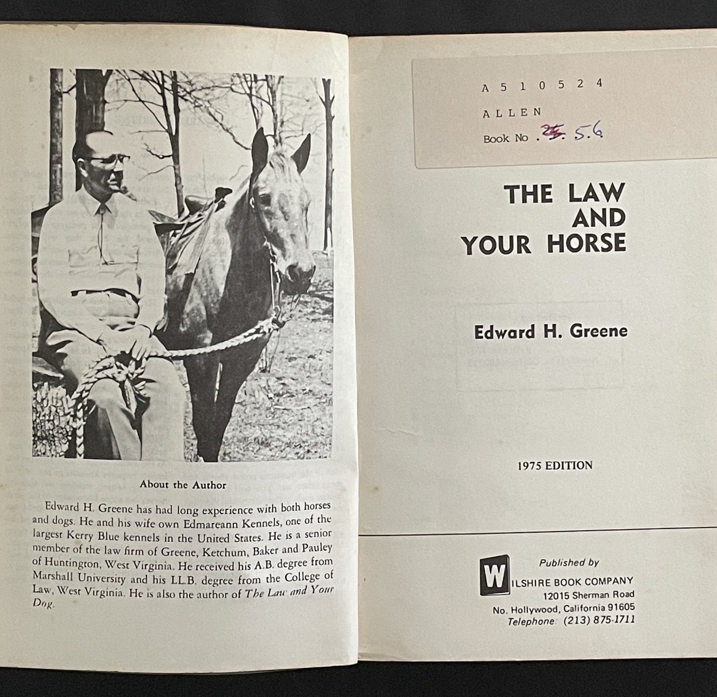 The Law And Your Horse by Edward H. Greene