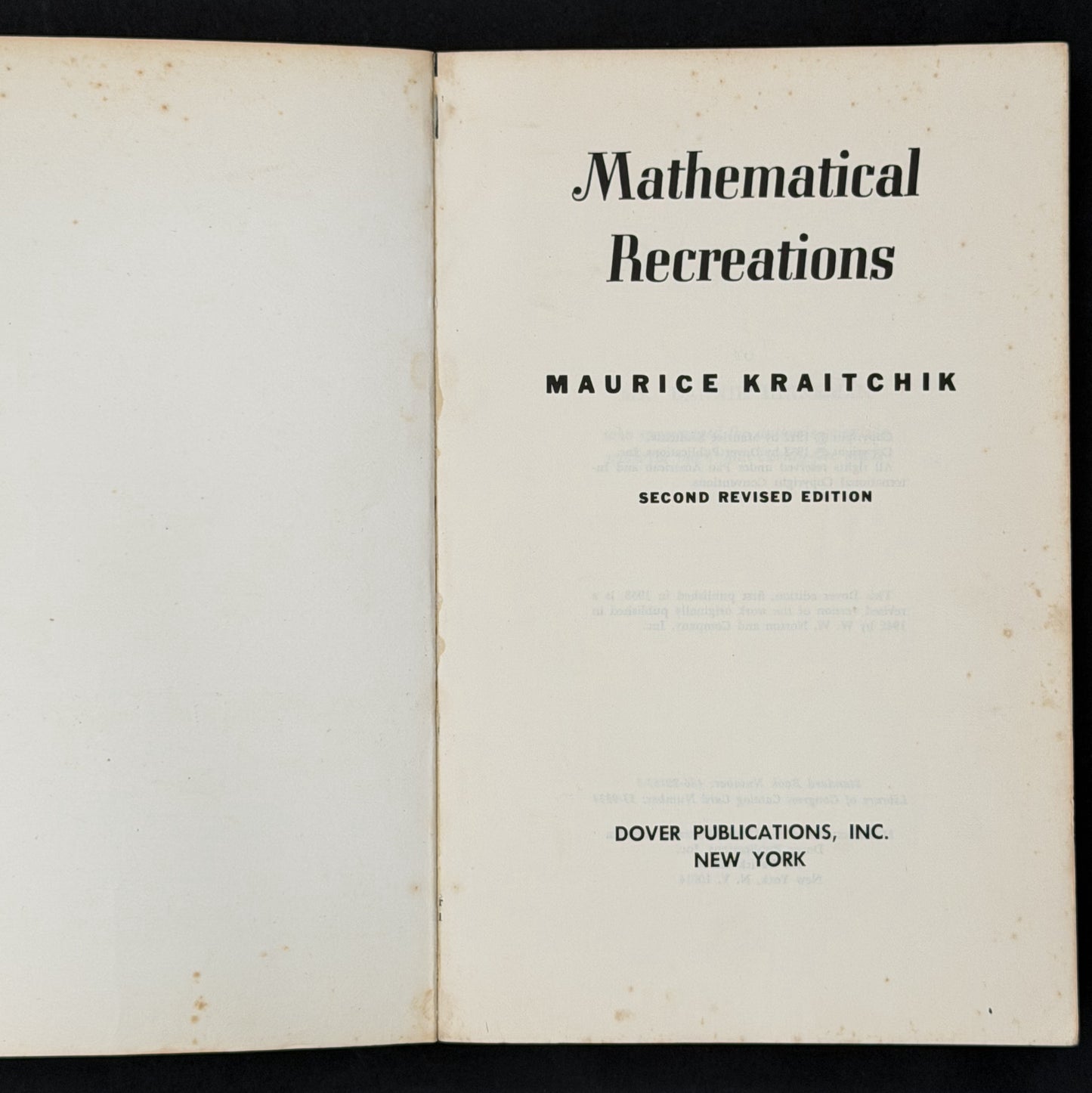 CHECK Mathematical Recreations by Maurice Kraitchik