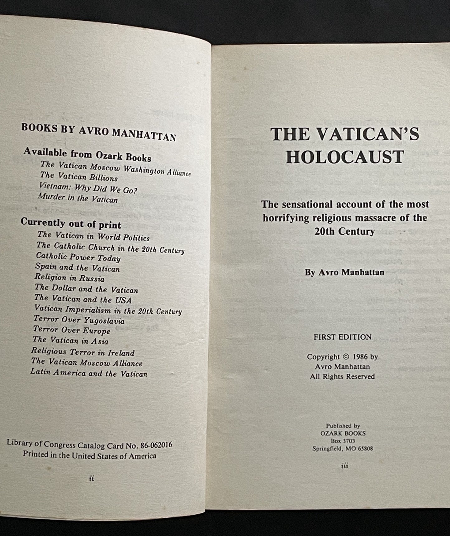 The Vatican's Holocaust by Avro Manhattan
