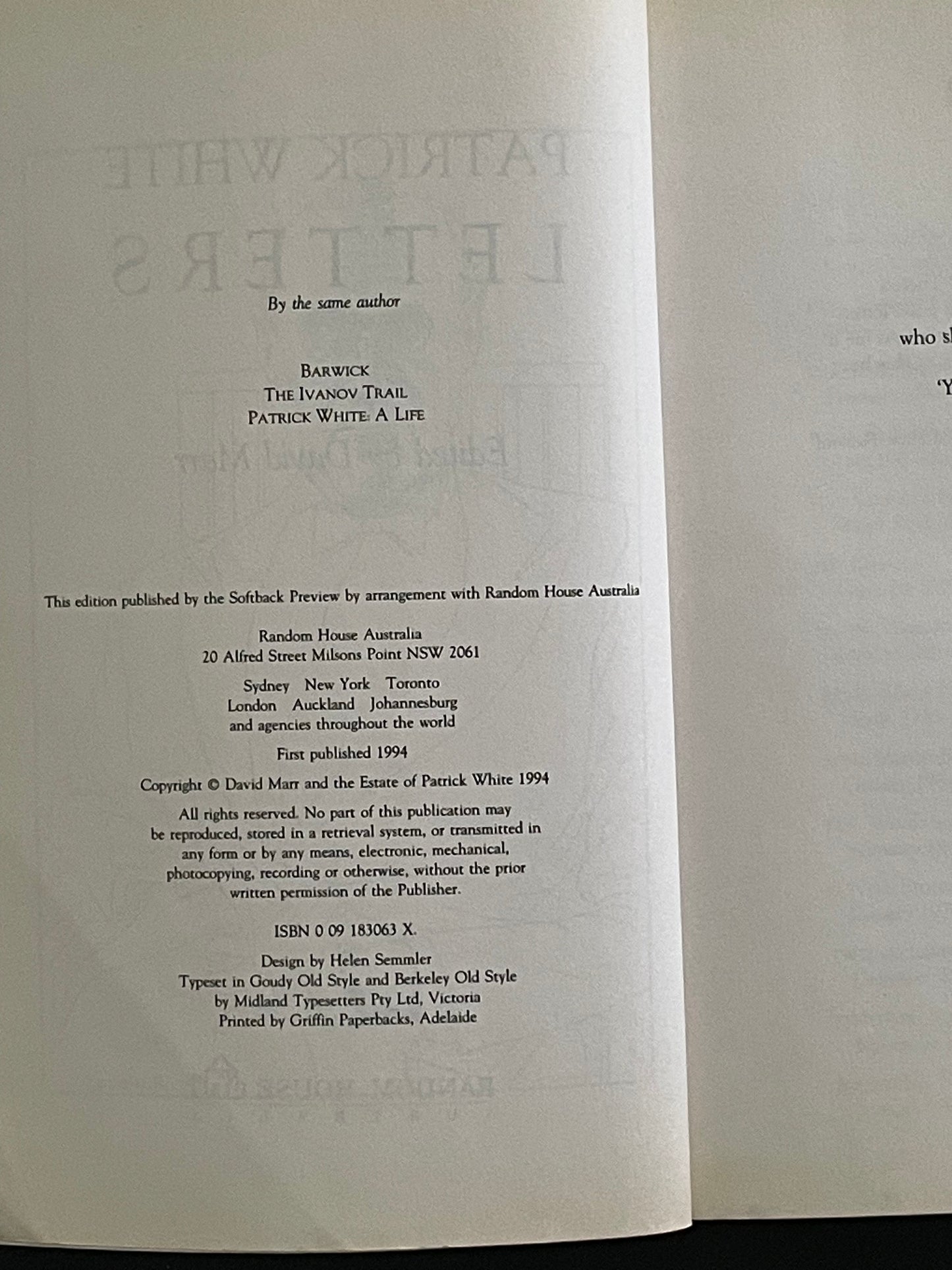 Patrick White - Letters by Patrick White, David Marr