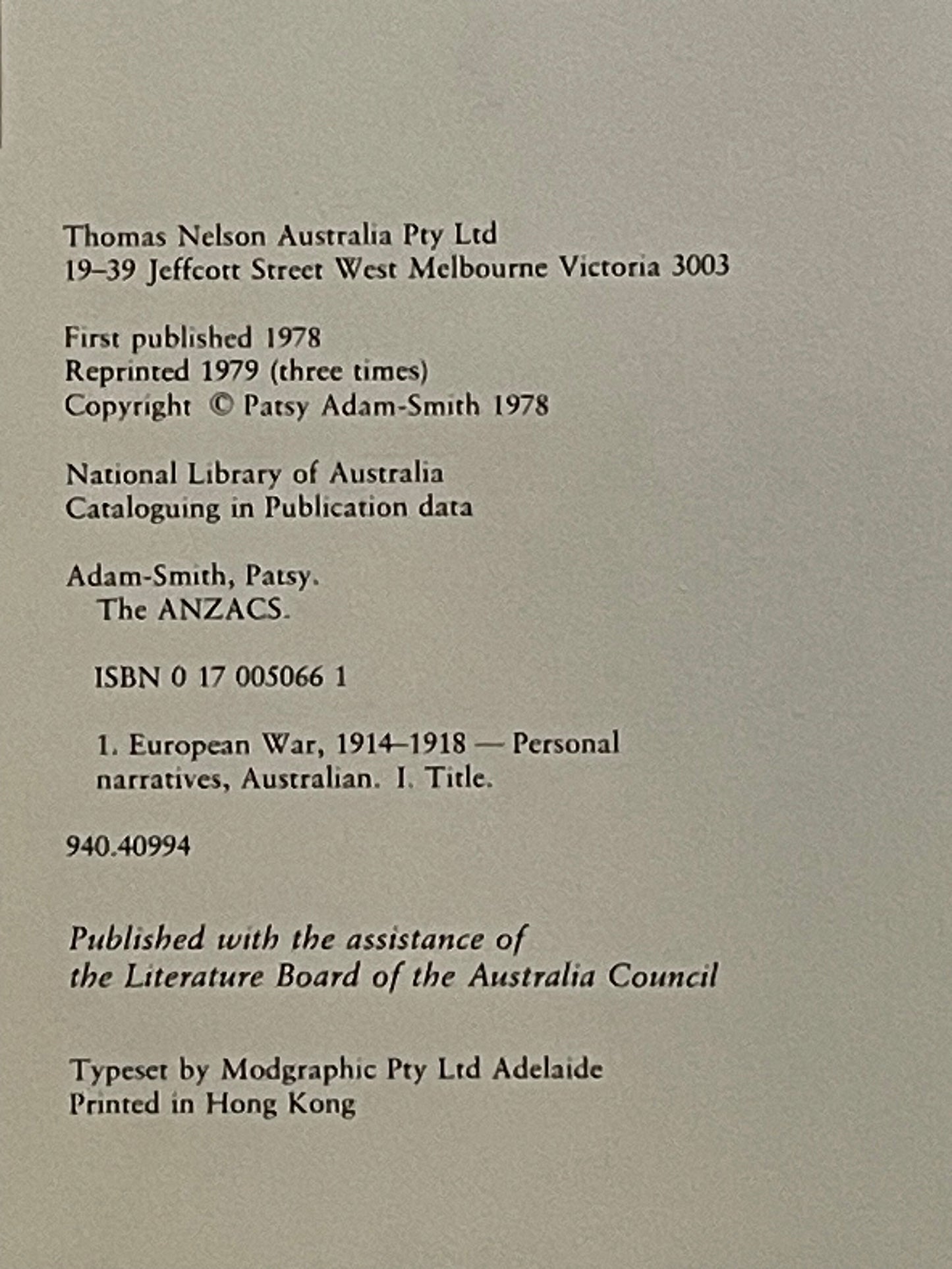 The Anzacs by Patsy Adam-Smith