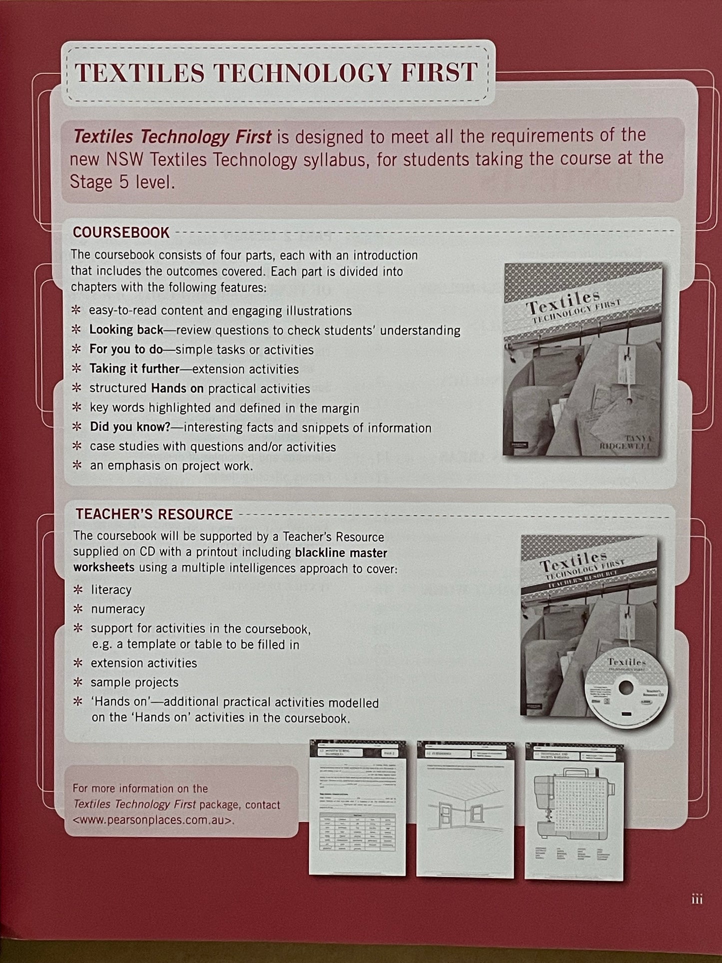 Textiles Technology First (course book) by Tanya Ridgewell, Sullivan