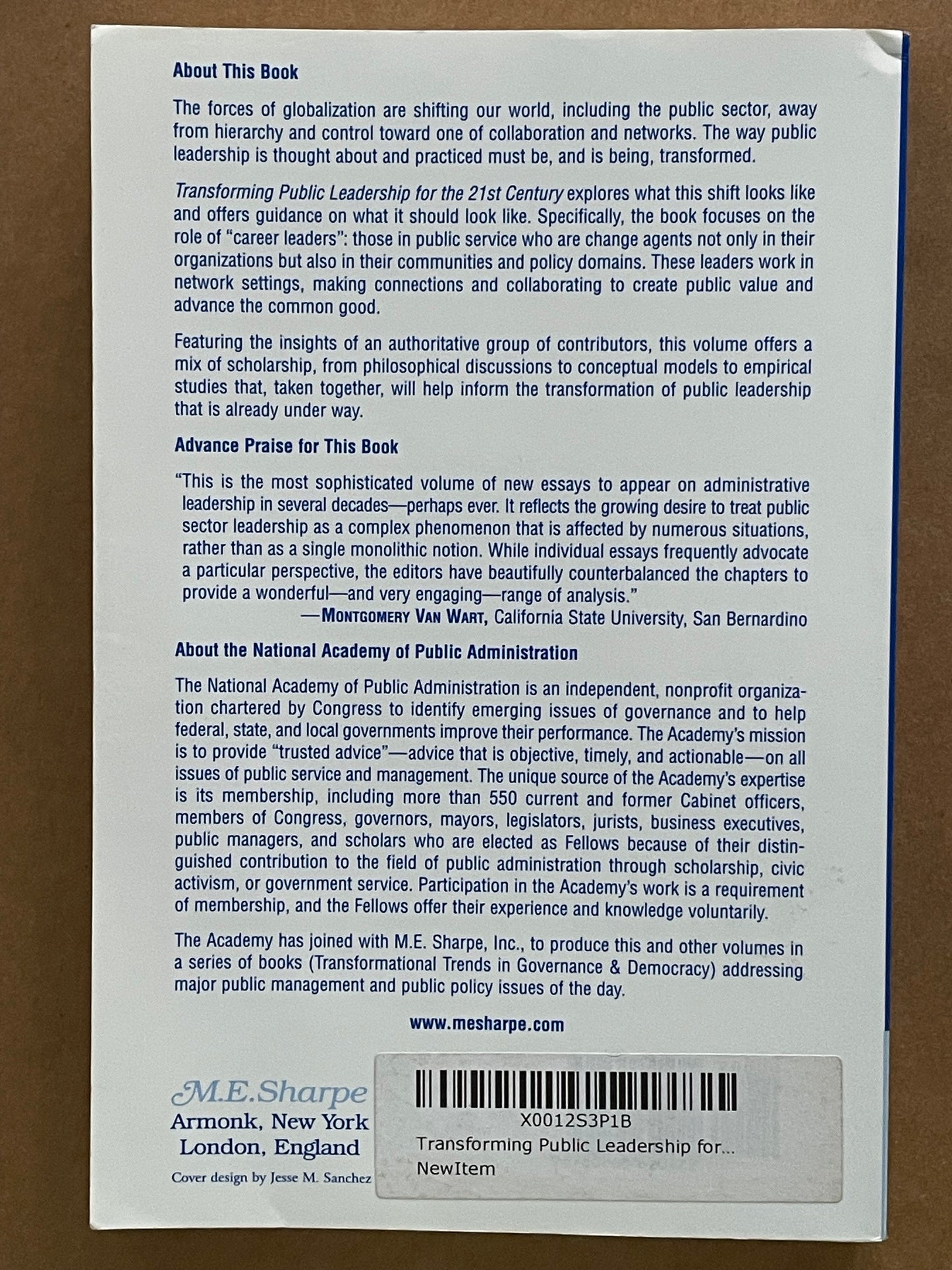 Transforming Public Leadership for the 21st Century by Ricardo S. Morse et al.