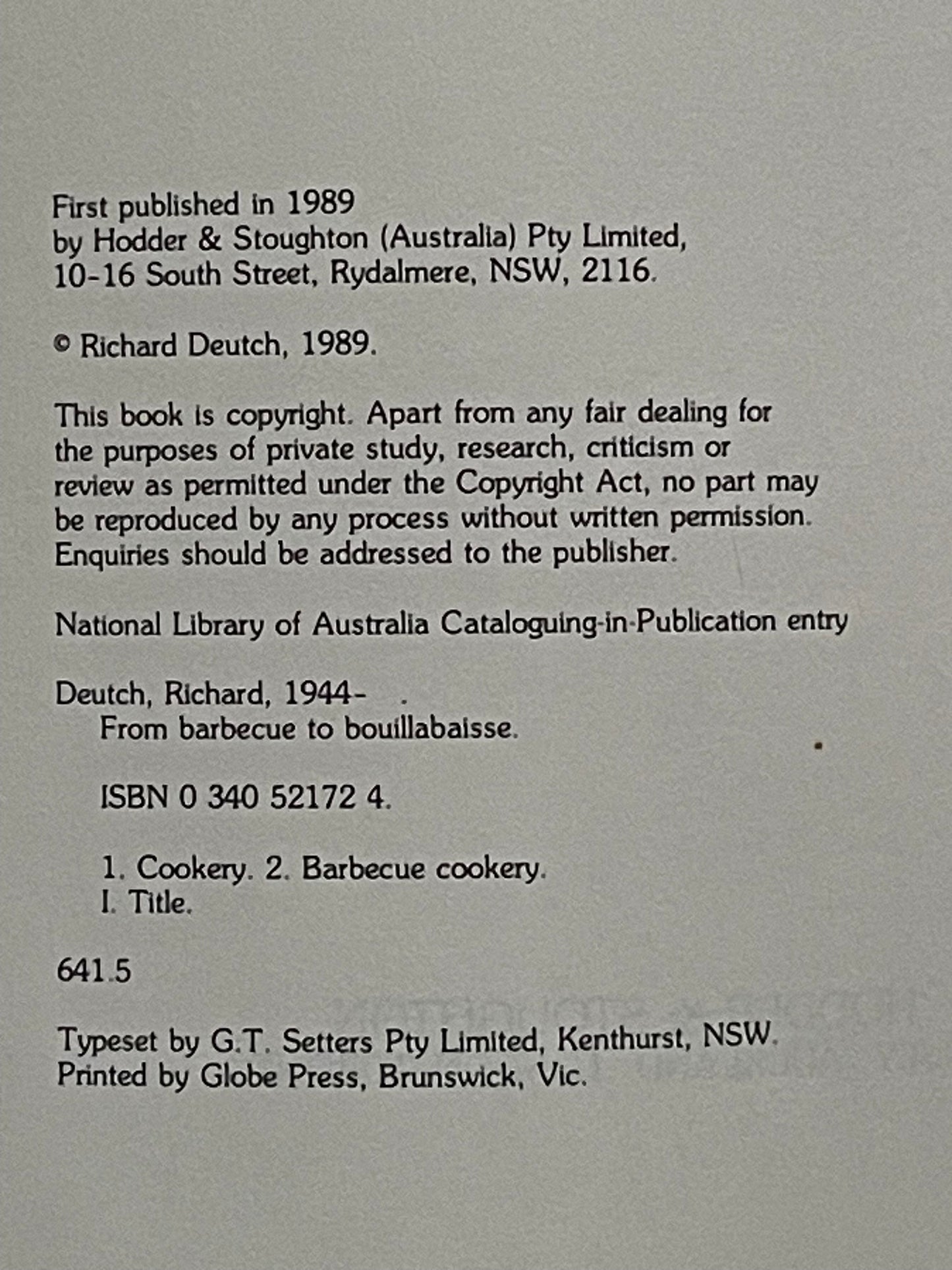 From Barbecue to Bouillabaisse by Richard Deutch