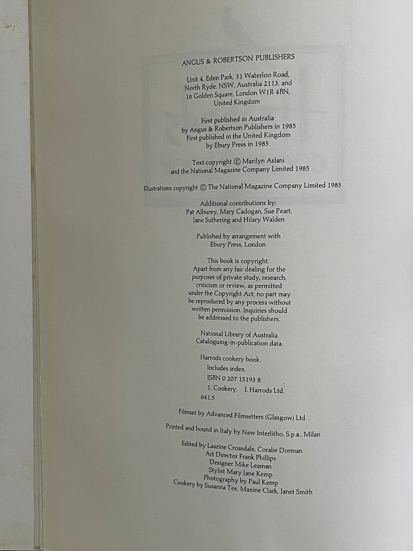 Harrods Cookery Book by Marilyn Aslani