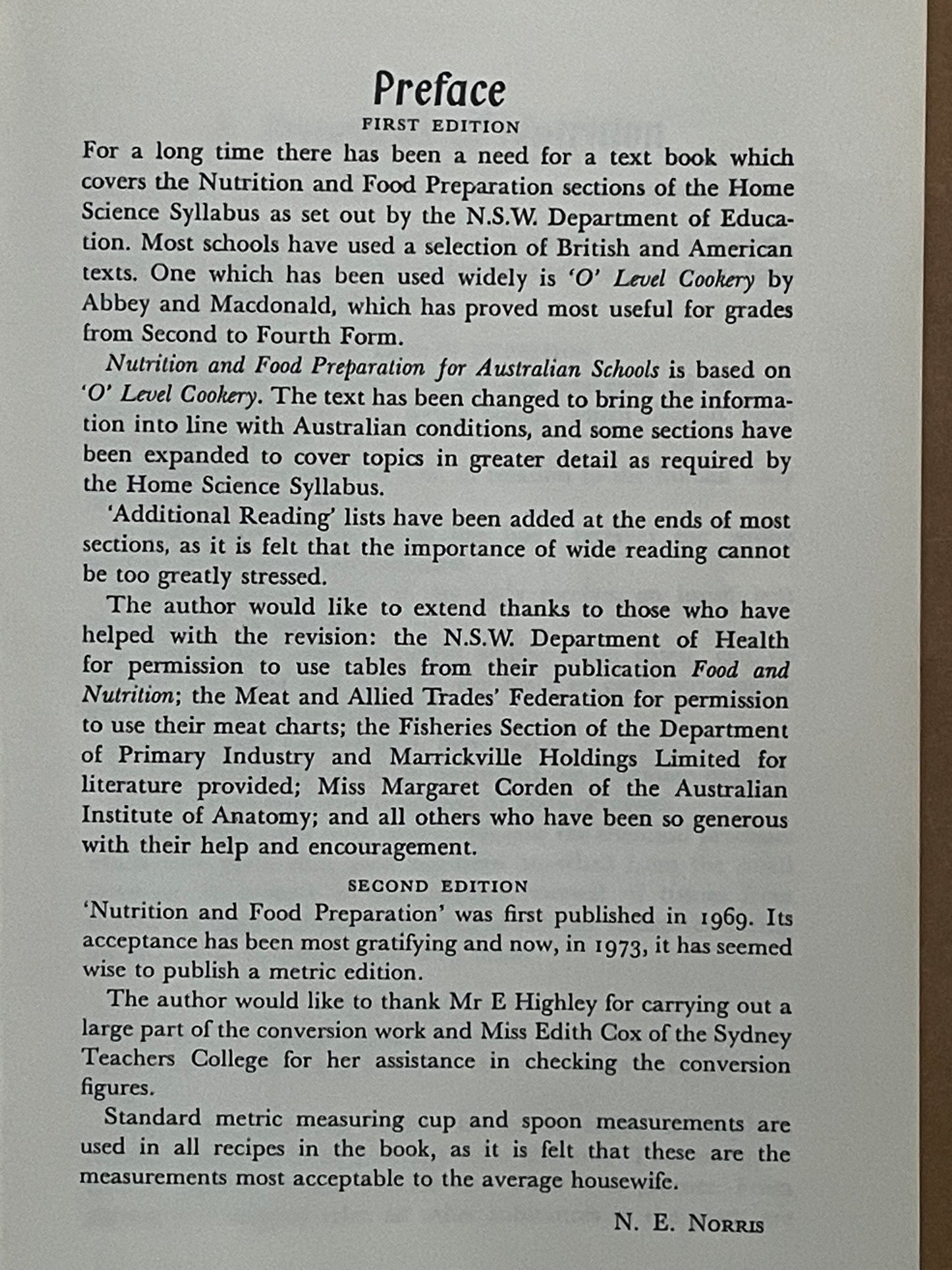 Nutrition & Food Preparation by N.E. Norris, P.M. Abbey & G.M. Macdonald