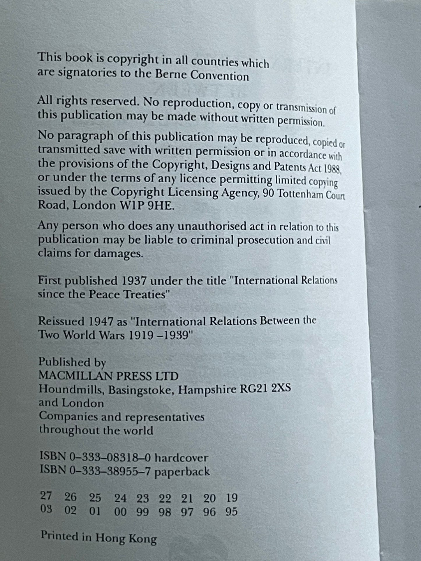 International Relations Between the Two World Wars, 1919–1939 by E.H. Carr