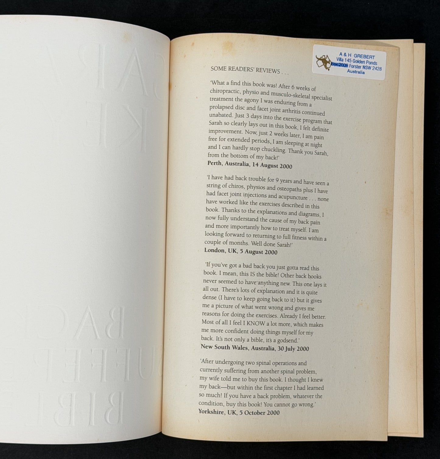 Back Sufferer's Bible by Sarah Key