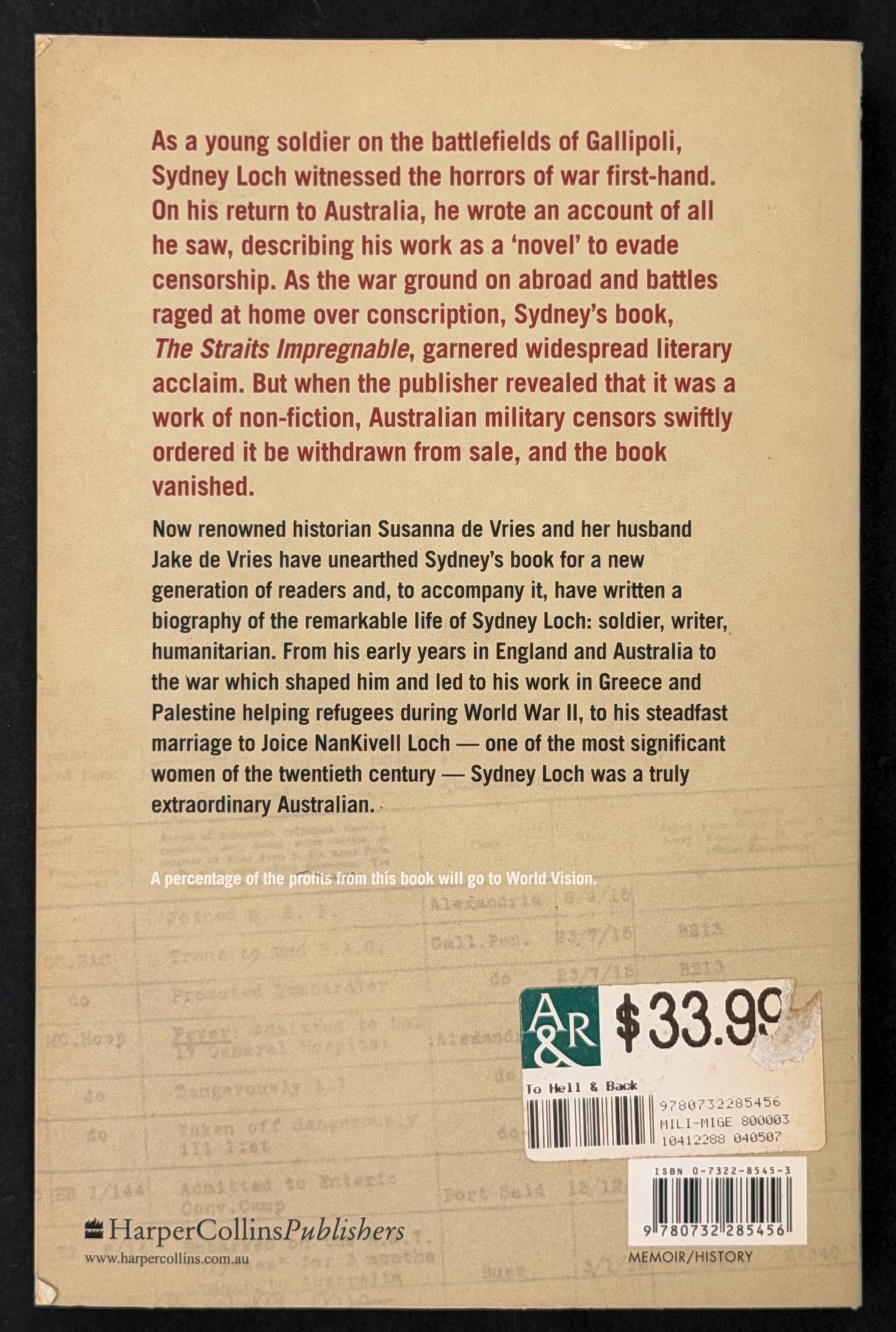 To Hell and Back by Sydney Loch, Susanna De Vries