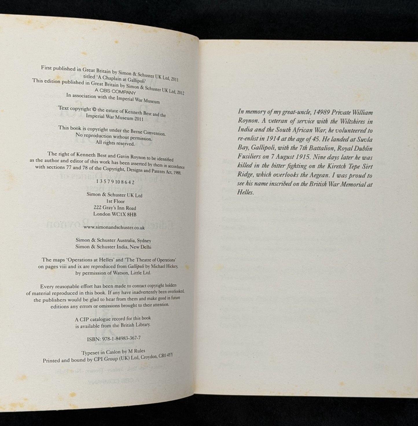 A Prayer for Gallipoli by Gavin Roynon