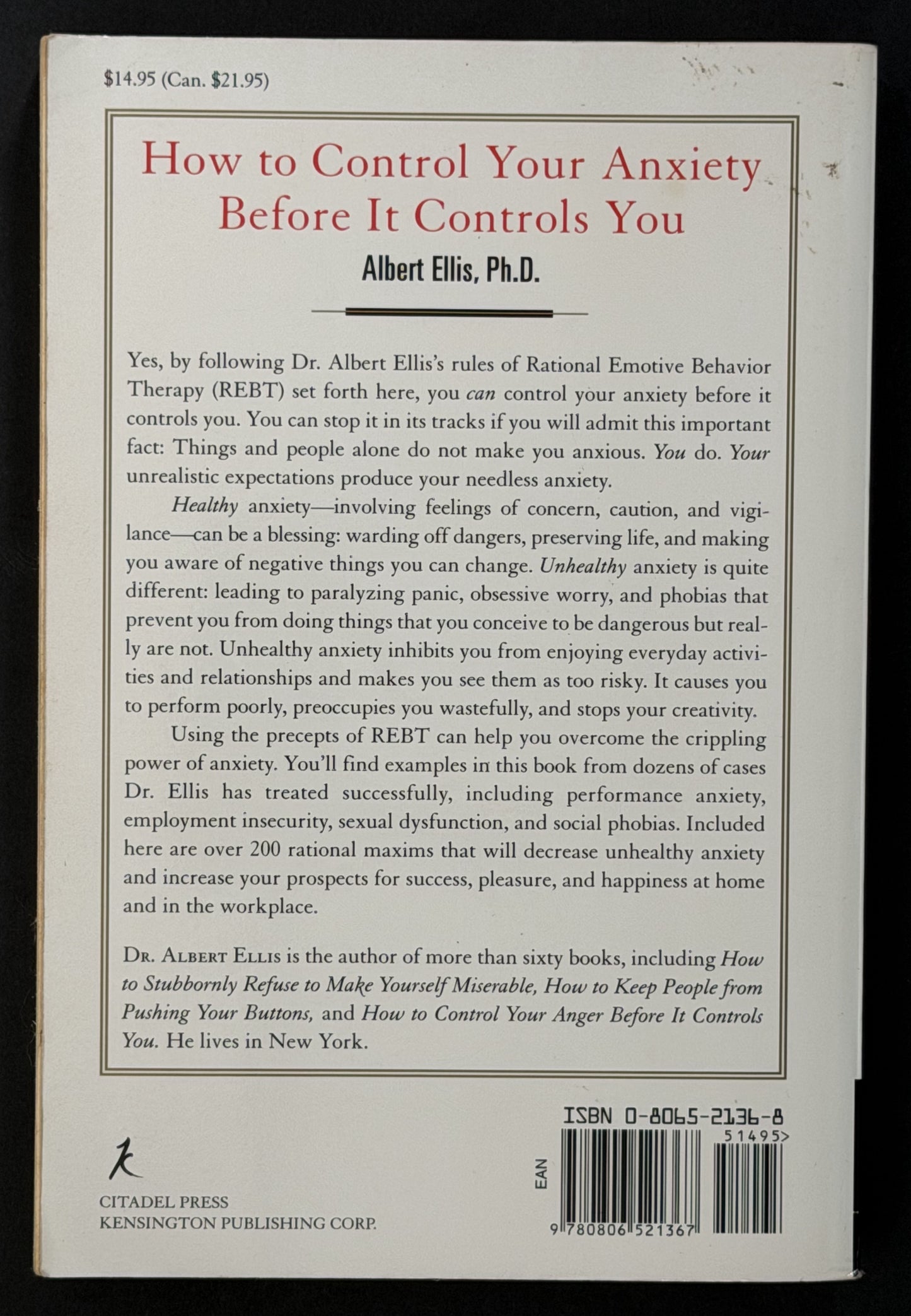 How to Control Your Anxiety Before it Controls You by Albert Ellis