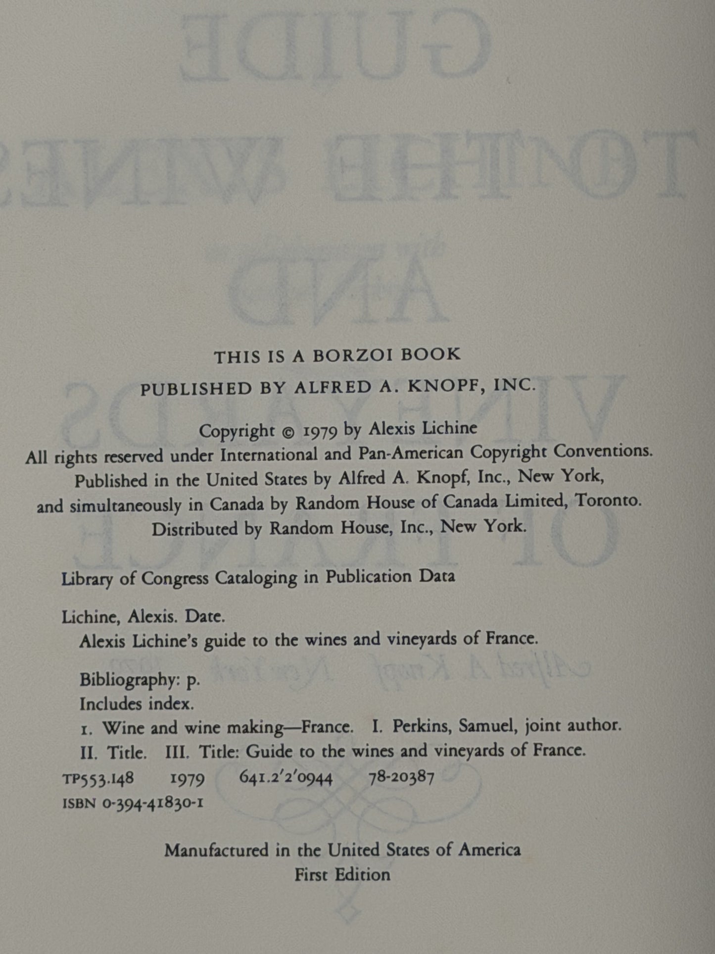 Alexis Lichine's Guide to the Wines and Vineyards of France
