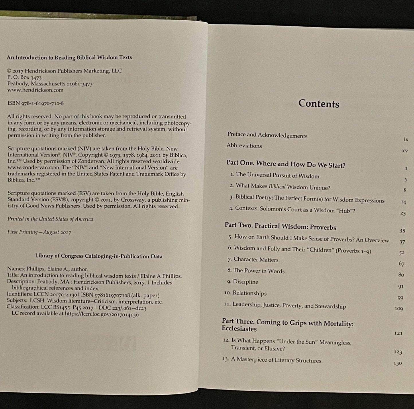 An Introduction to Reading Biblical Wisdom Texts by Elaine A. Phillips