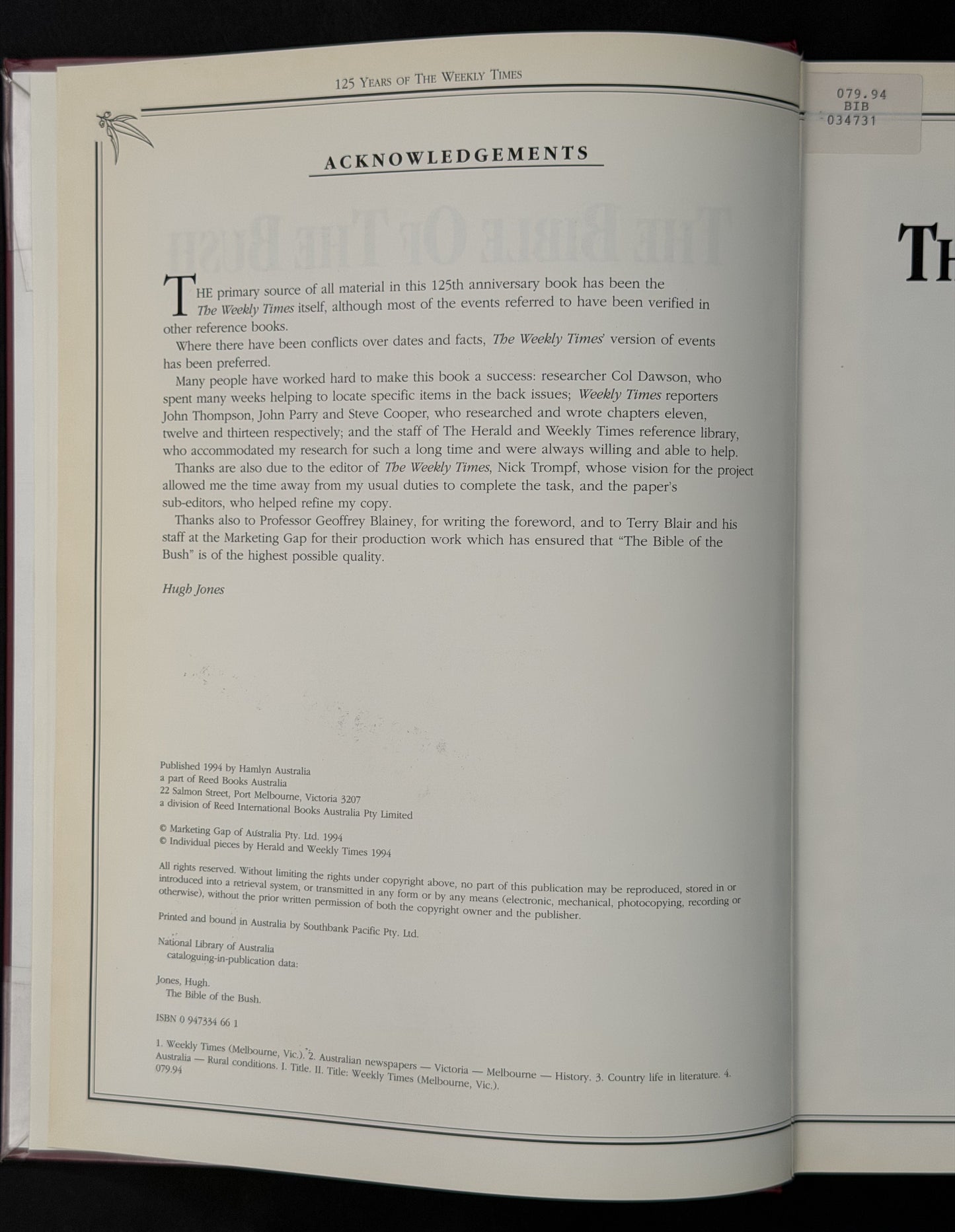 The Bible of the Bush, 1869-1994 by Hugh Jones