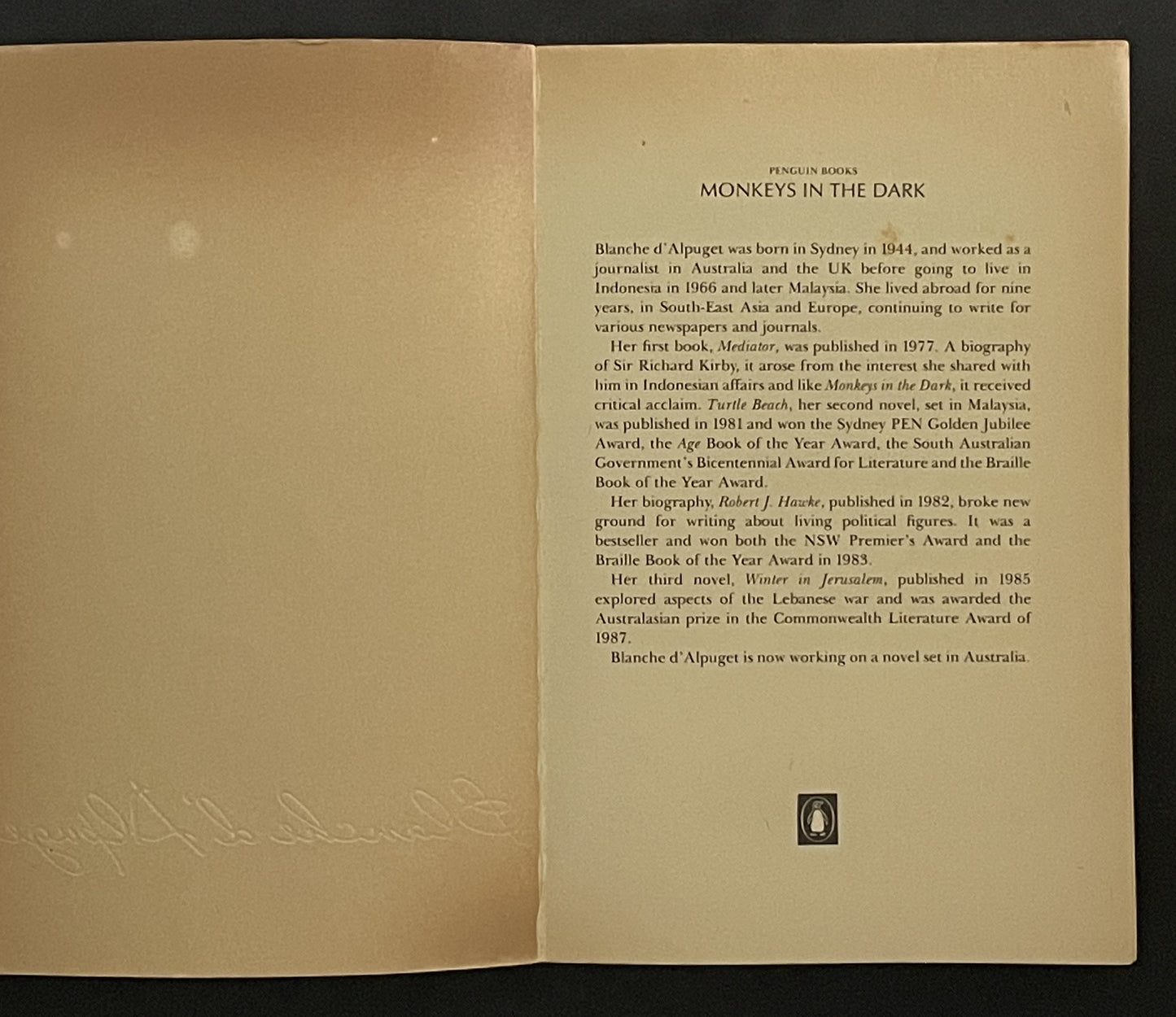 Monkeys in the Dark by Blanche D'Alpuget
