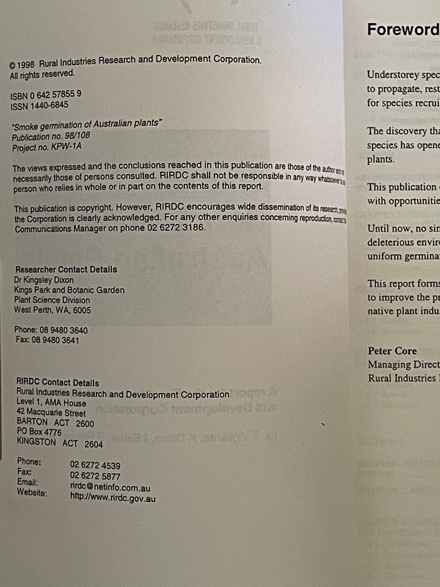 Smoke Germination of Australian Plants