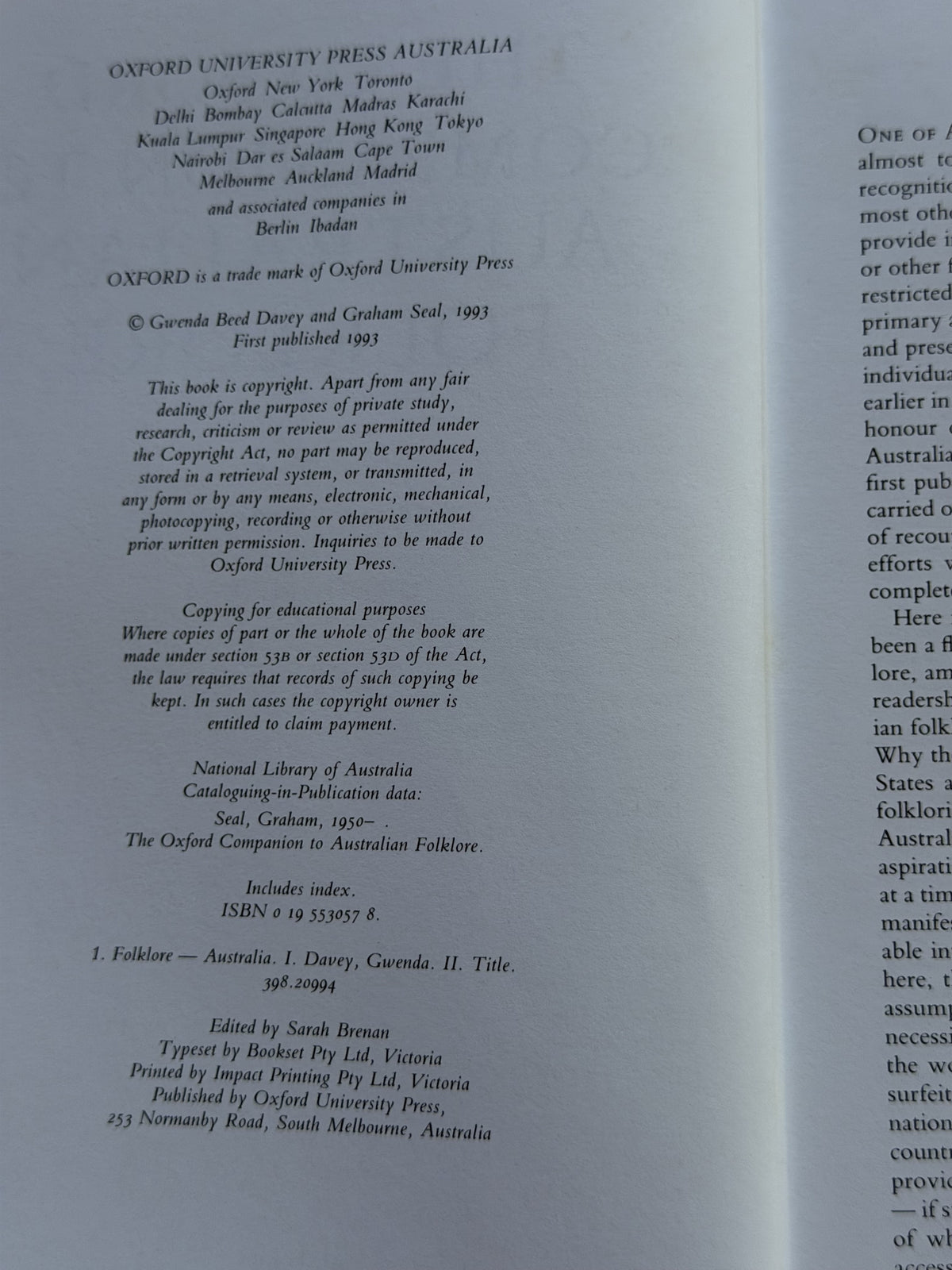 The Oxford Companion to Australian Folklore by Gwenda Davey, Graham Seal