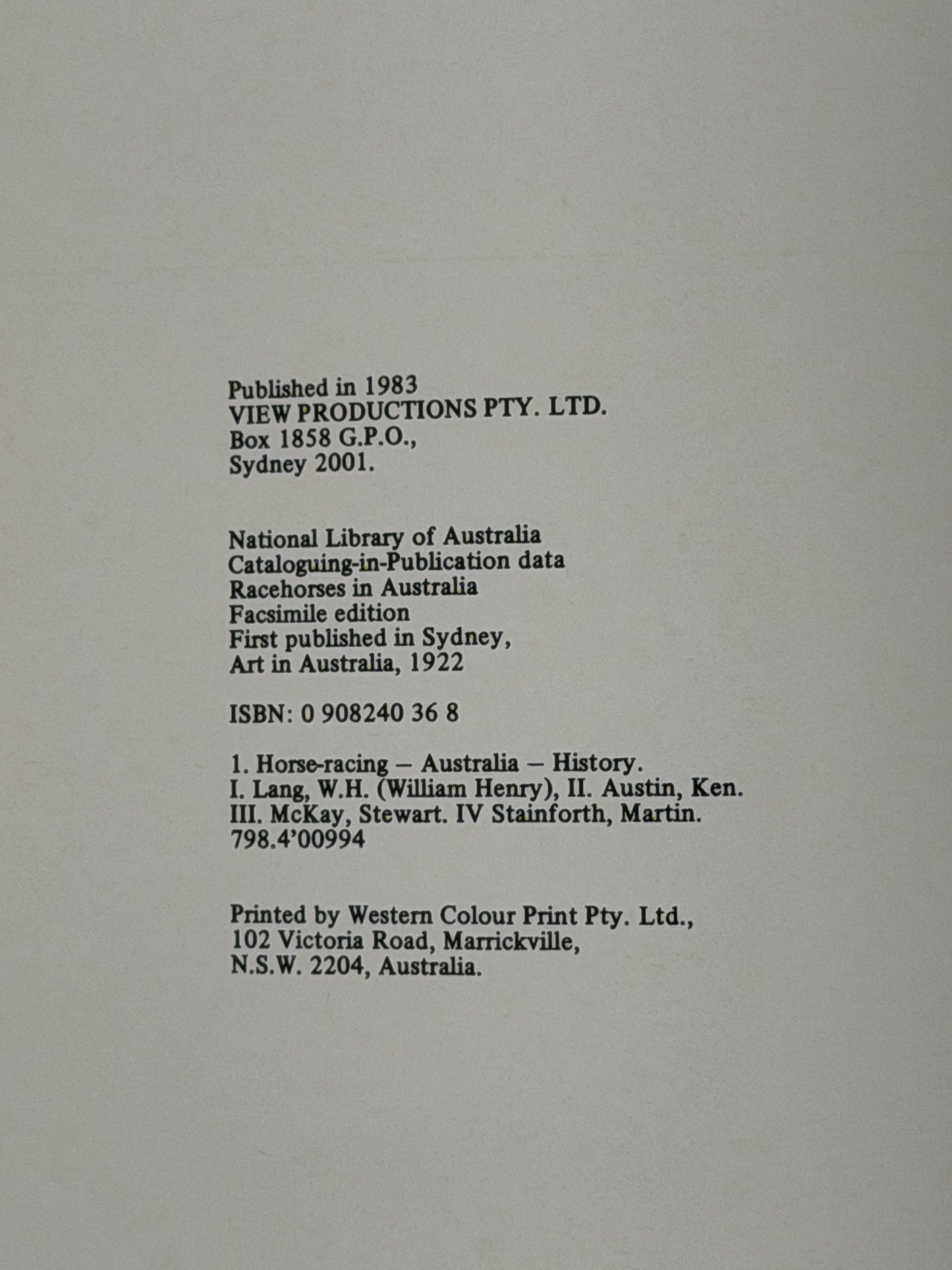 Racehorses in Australia by D. H. Lang