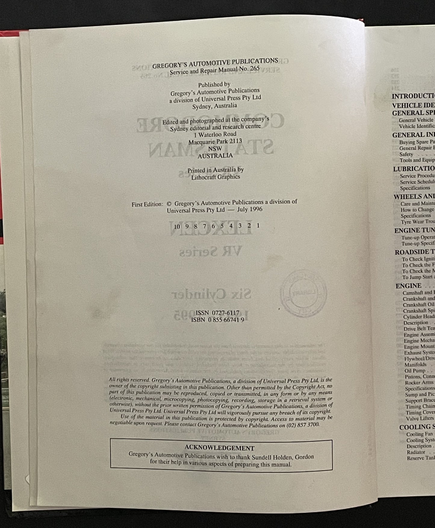 Commodore Lexcen V6 1993 - 1995 service and repair manual