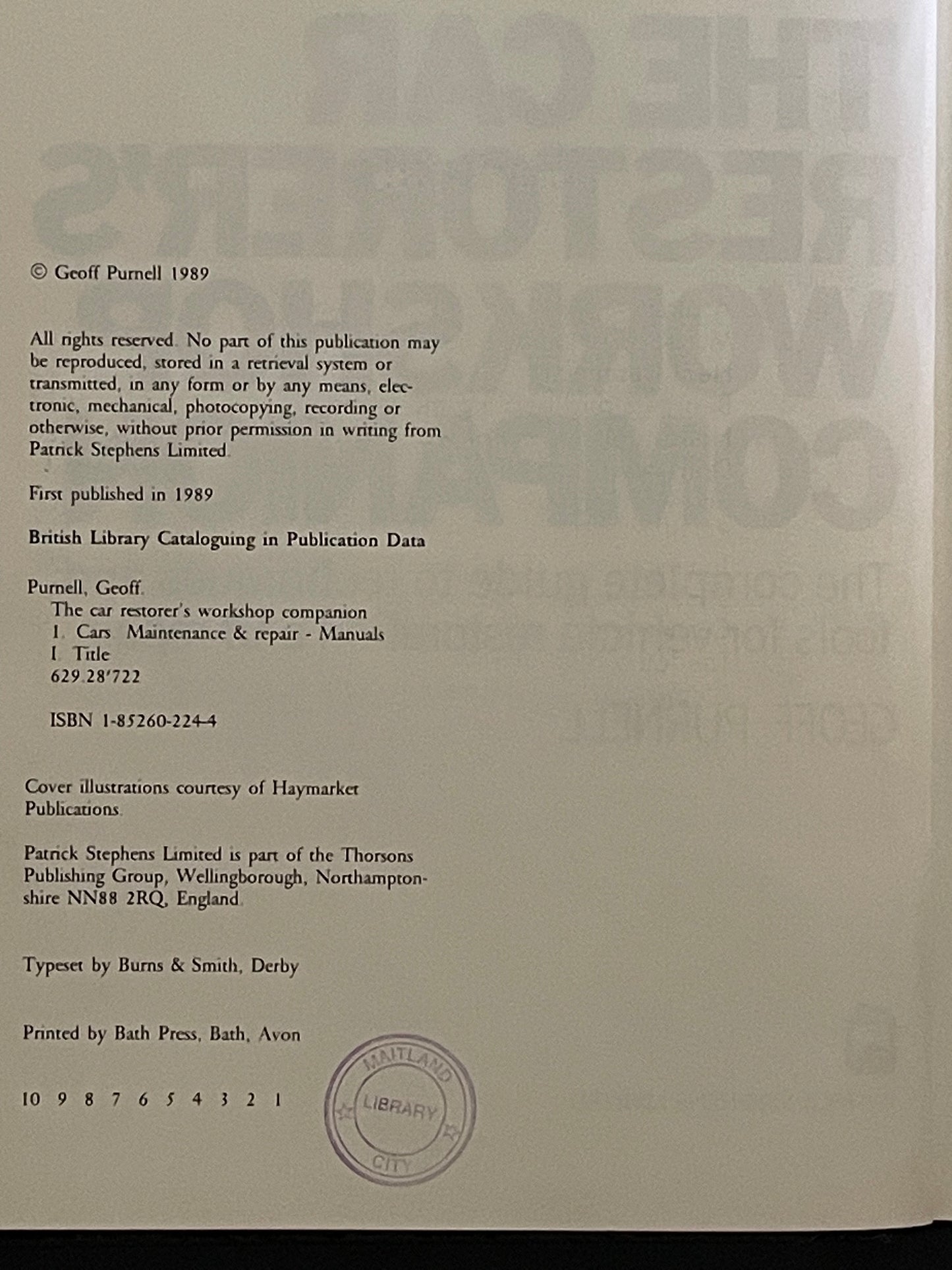 The Car Restorer's Workshop Companion by Geoff Purnell