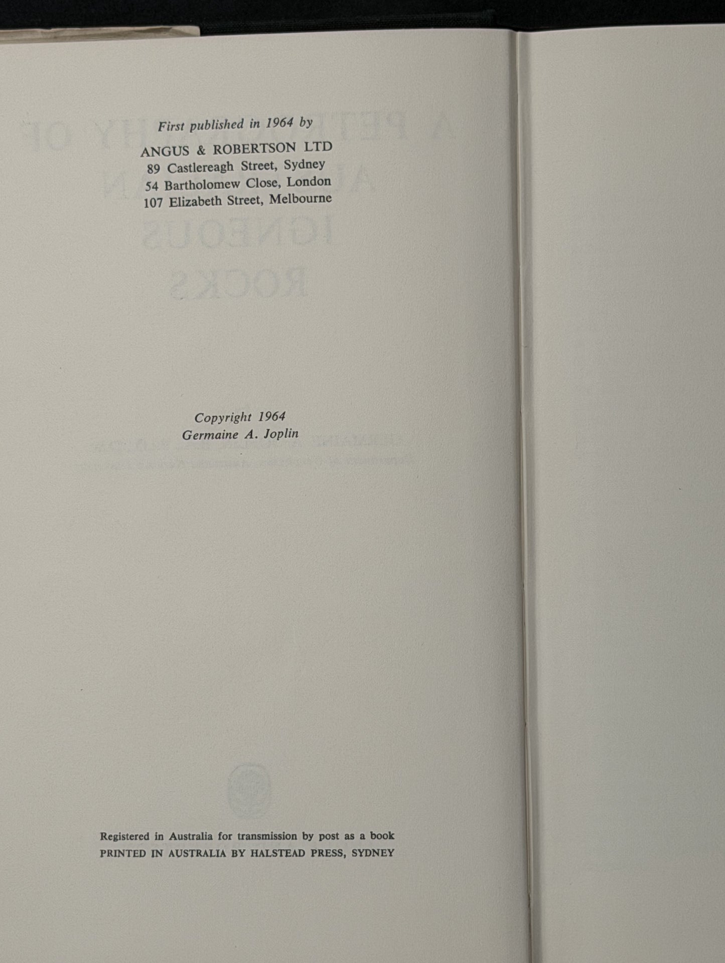 A Petrography of Australian Igneous Rocks by Germaine A. Joplin