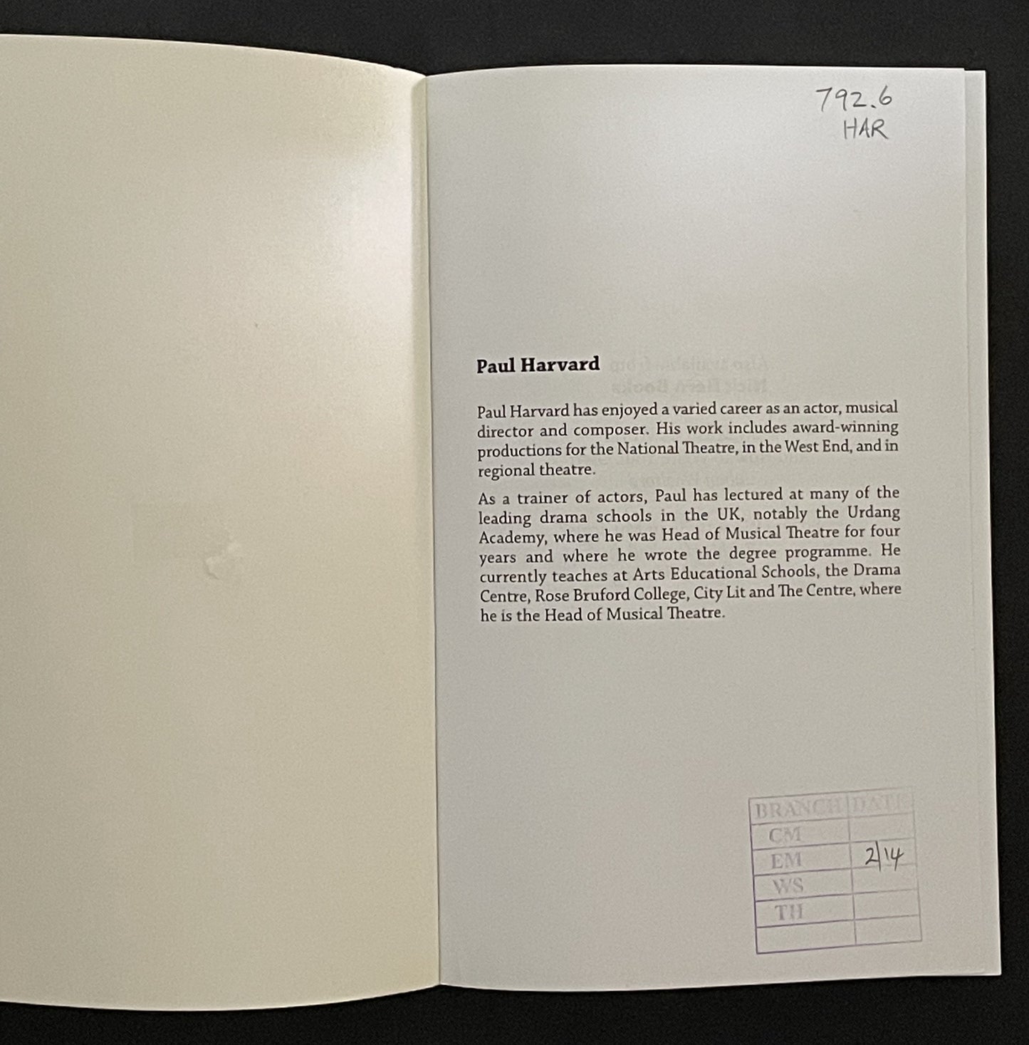 Acting Through Song by Paul Harvard