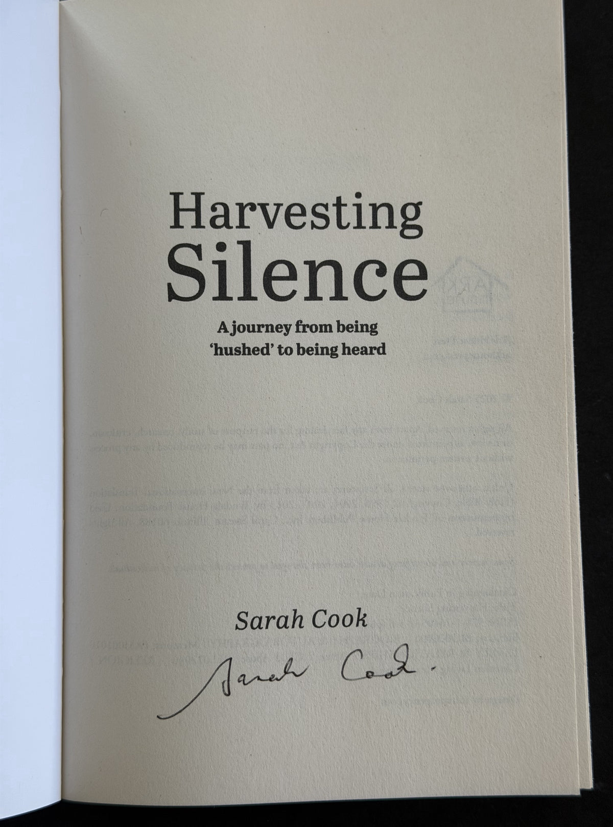 Harvesting Silence by Sarah Cook