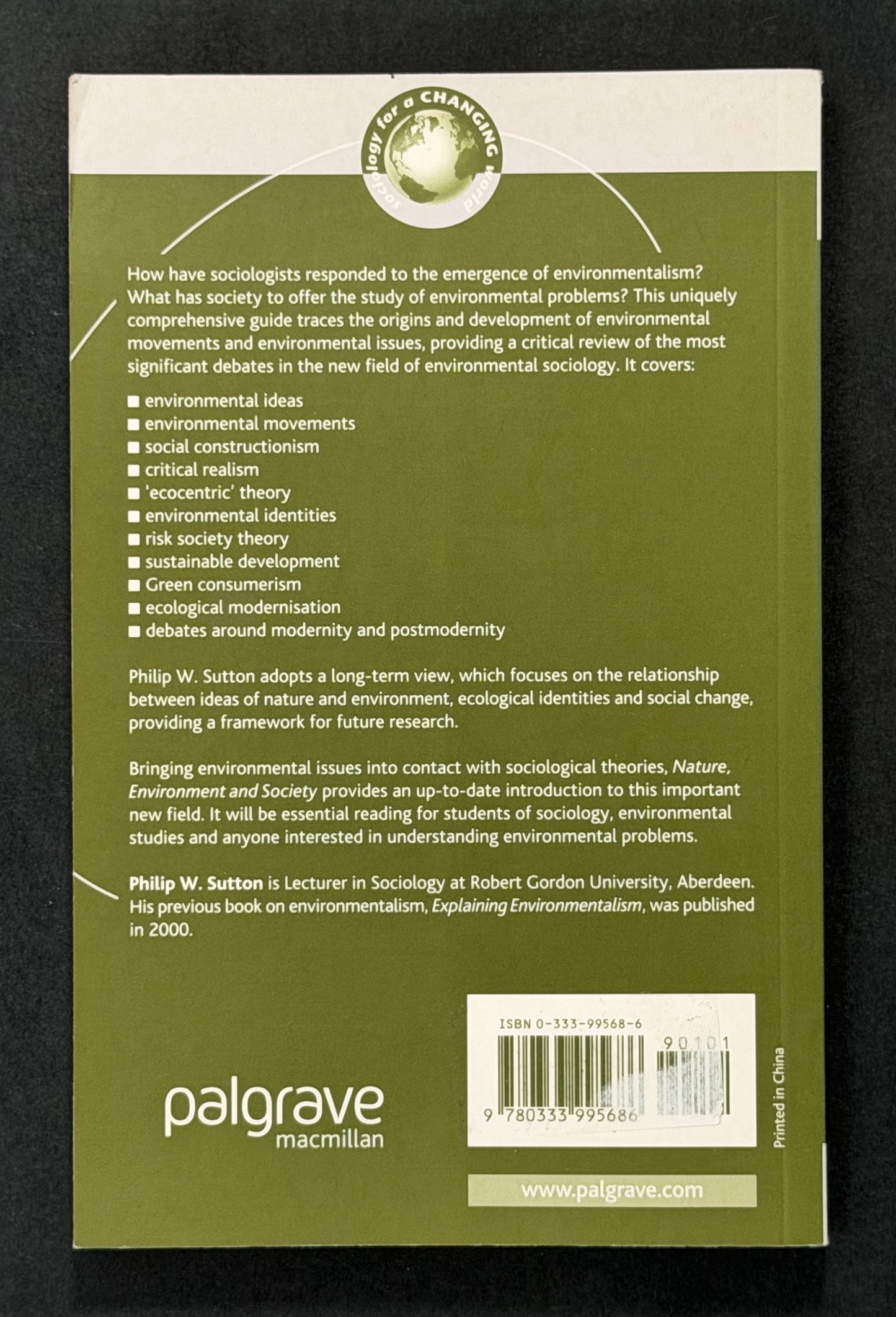 Nature, Environment and Society by Philip W. Sutton