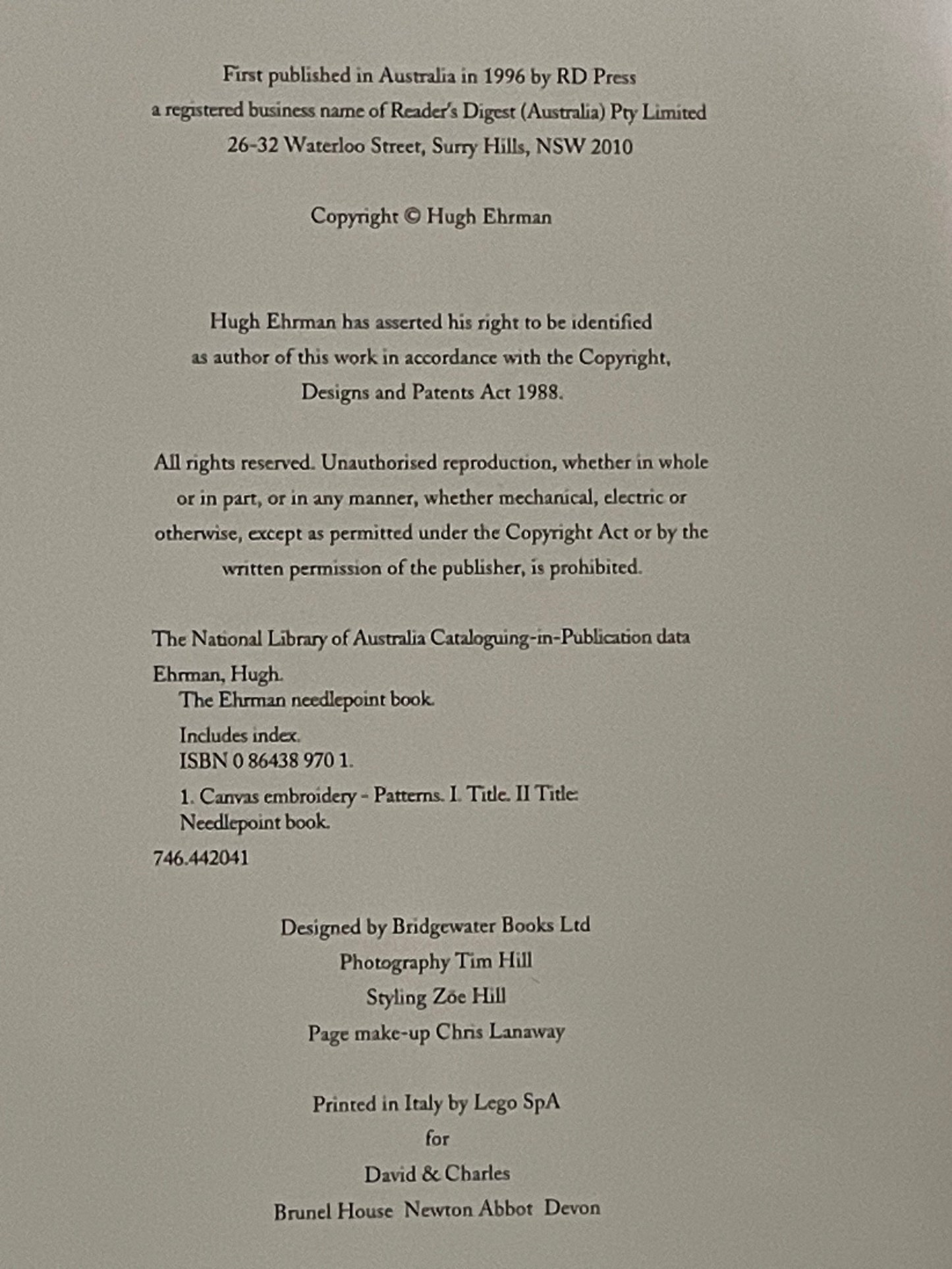 The Ehrman Needlepoint Book by Hugh Ehrman