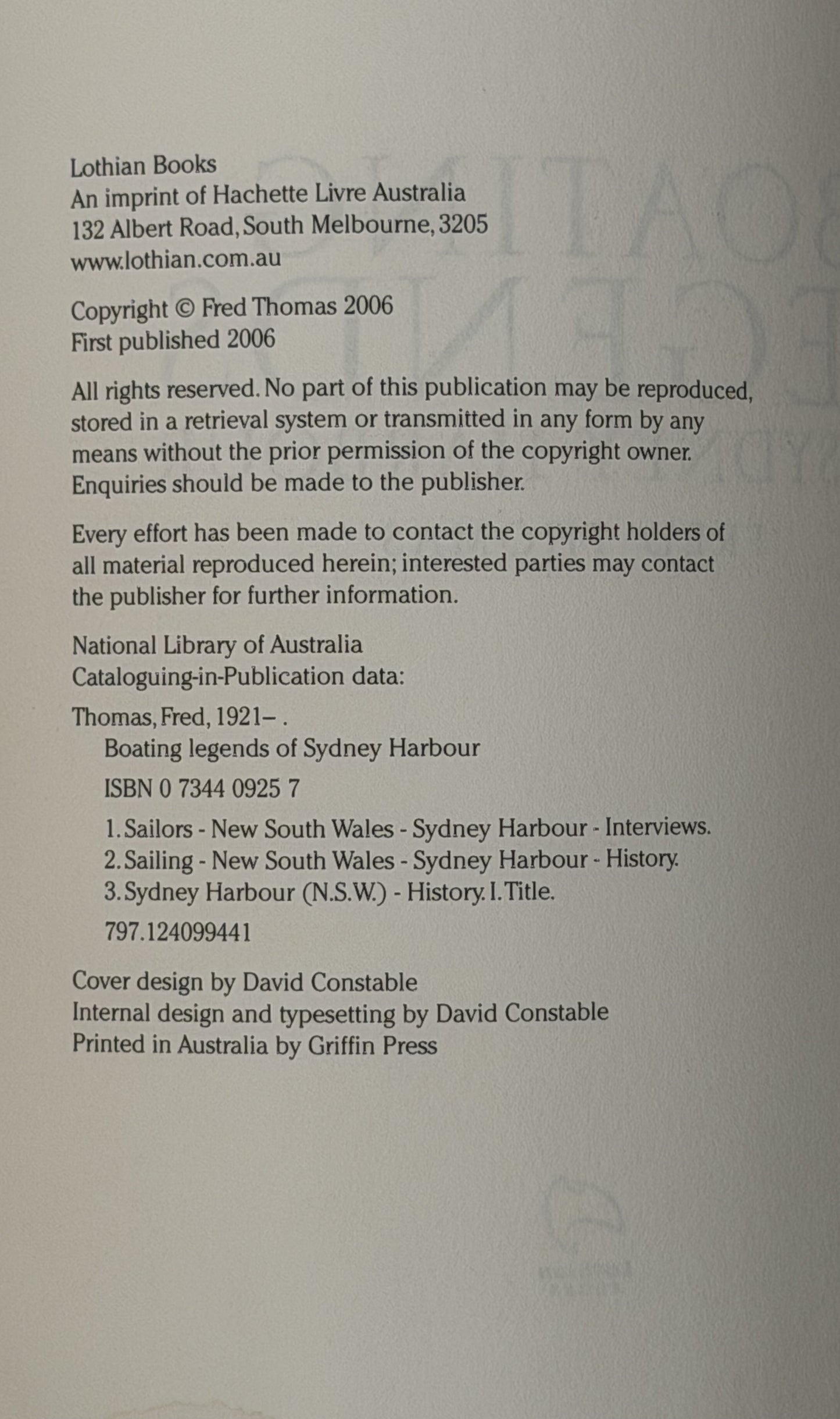 Boating Legends of Sydney Harbour by Fred Thomas