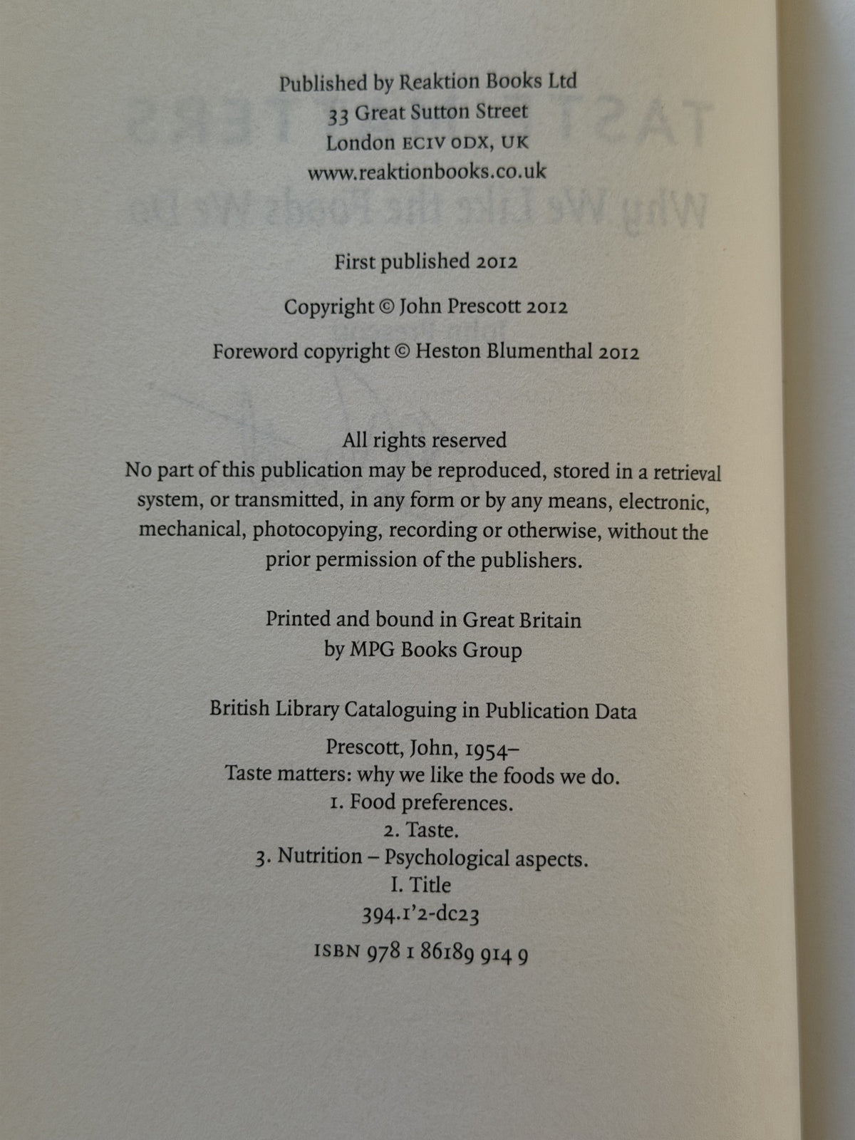 Taste matters by John Prescott