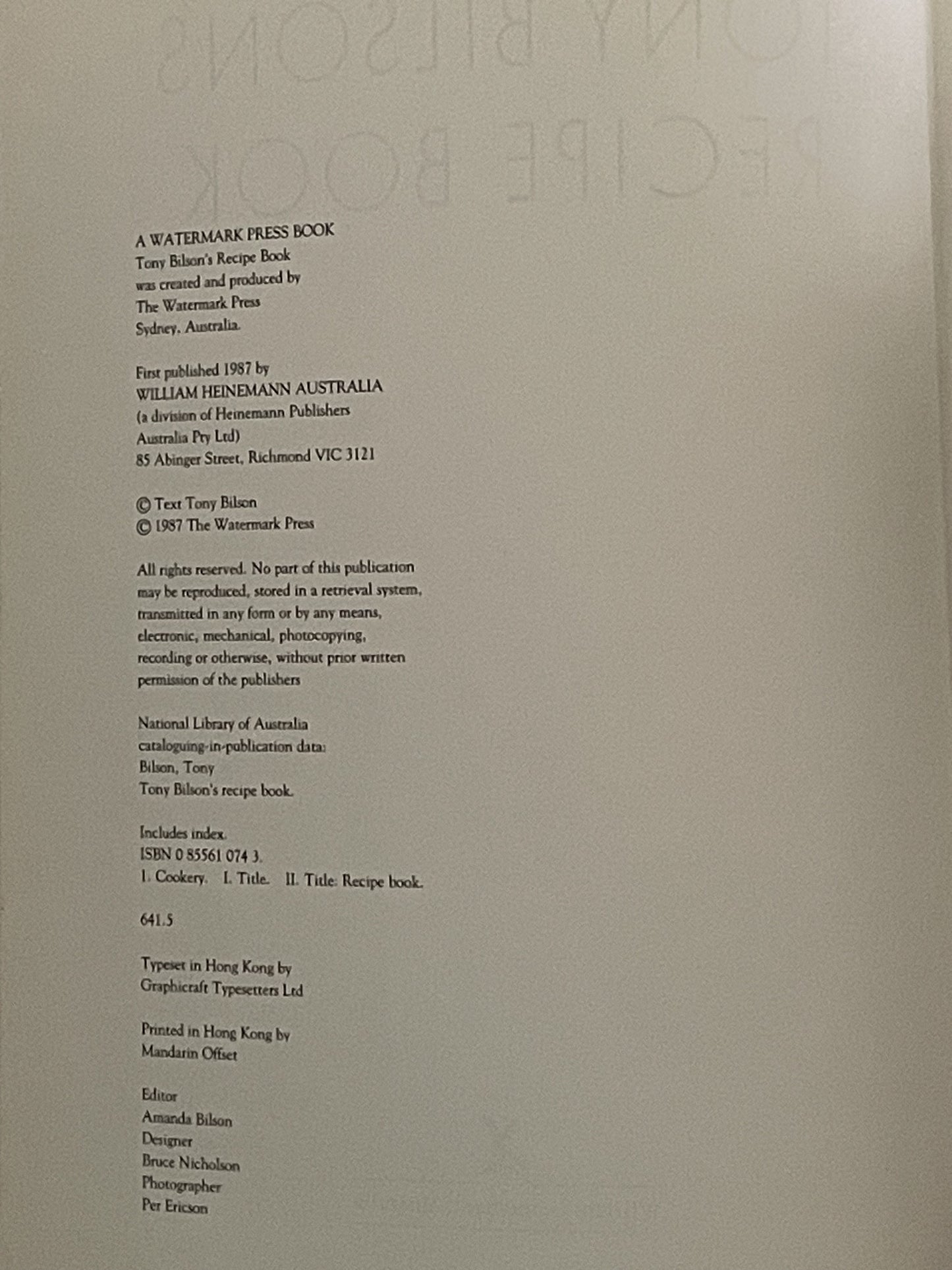 Tony Bilson's Recipe Book by Tony Bilson