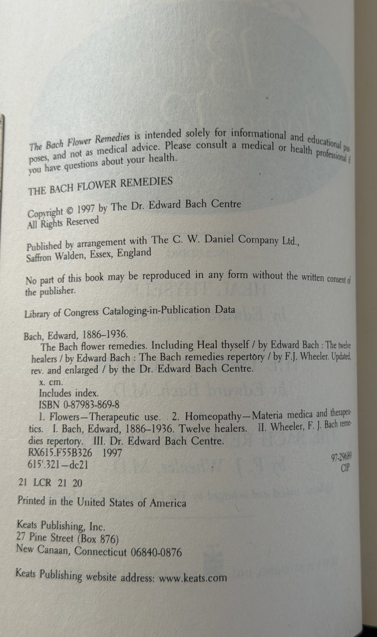 The Bach flower remedies. by Edward Bach