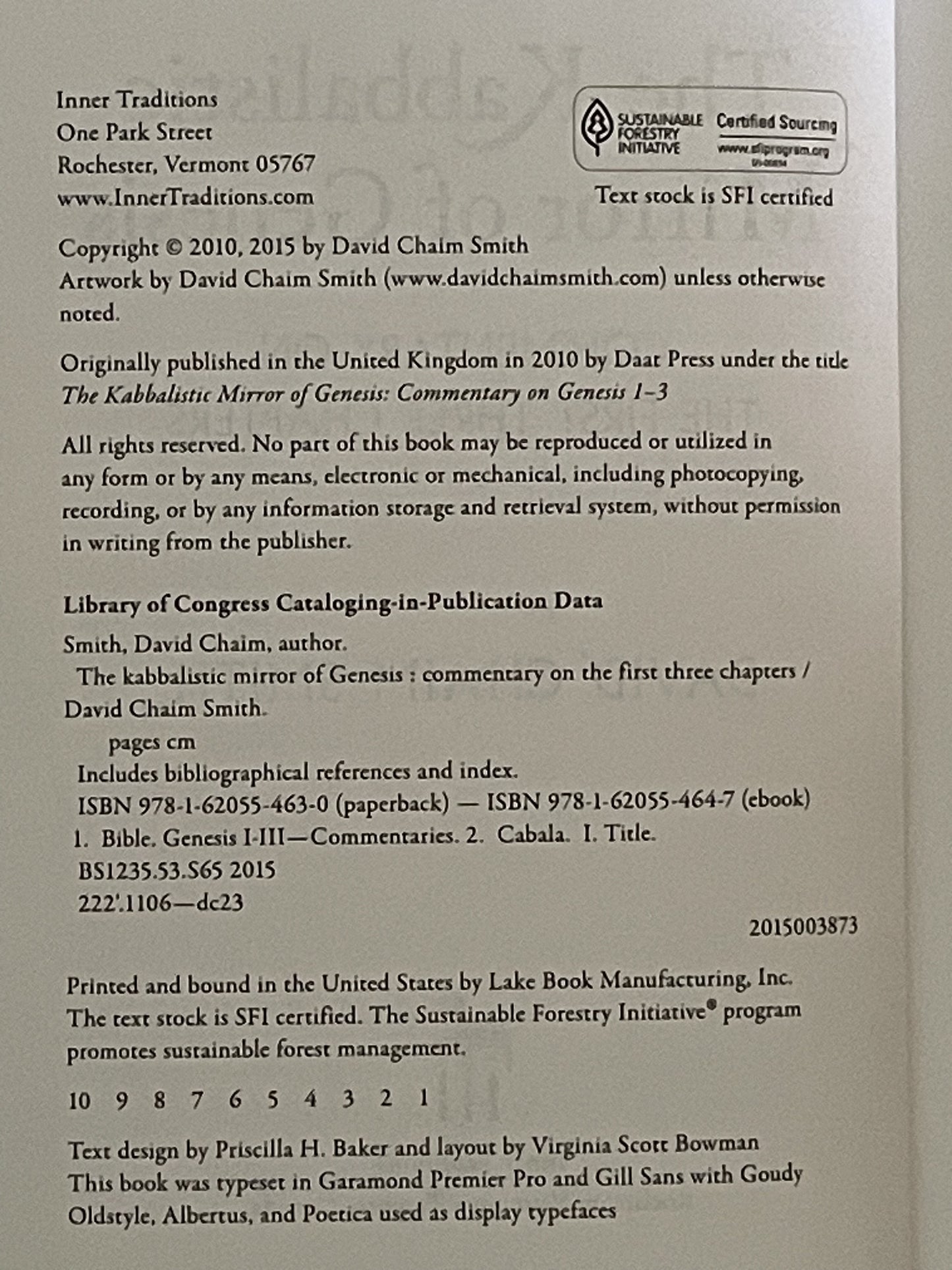 The Kabbalistic Mirror of Genesis by David Chaim Smith