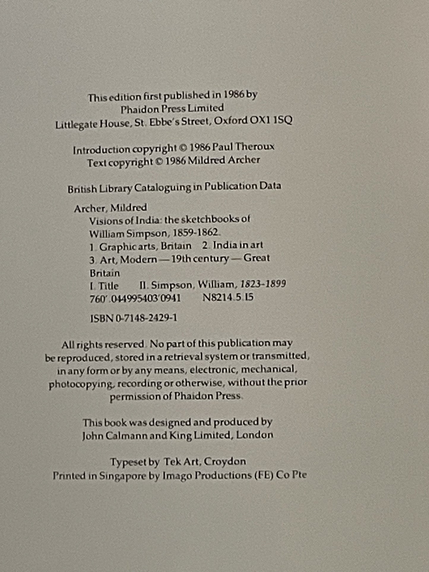 Visions of India by Mildred Archer, William Simpson