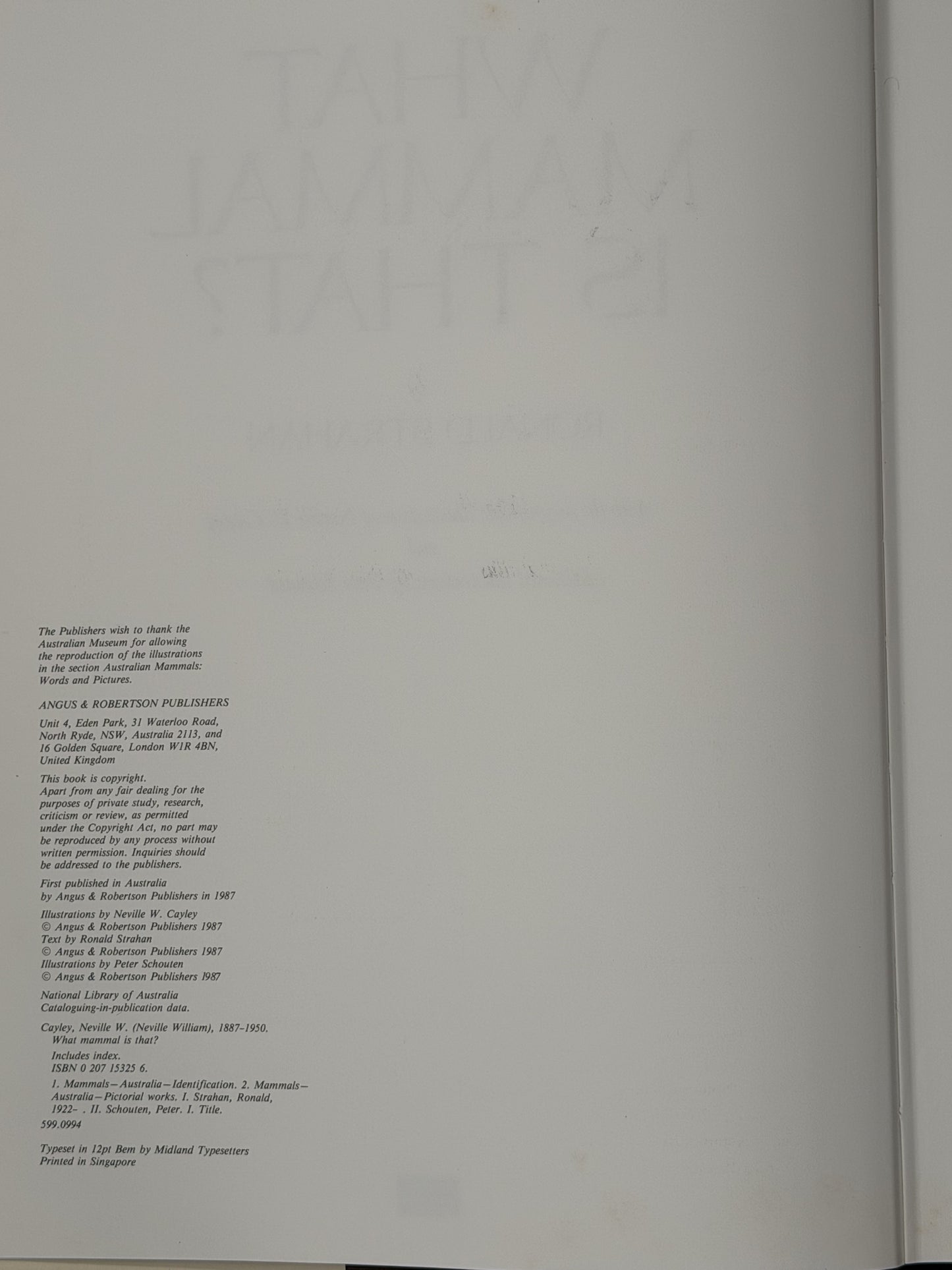 What Mammal is That? by Ronald Strahan, Neville William Cayley