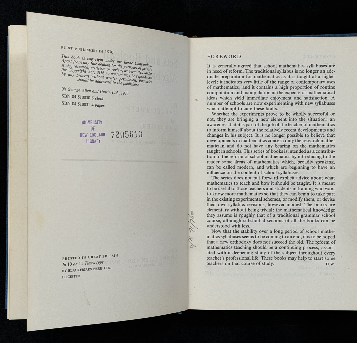 Sets and Boolean Algebra by Marcel Rueff and Max Jeger