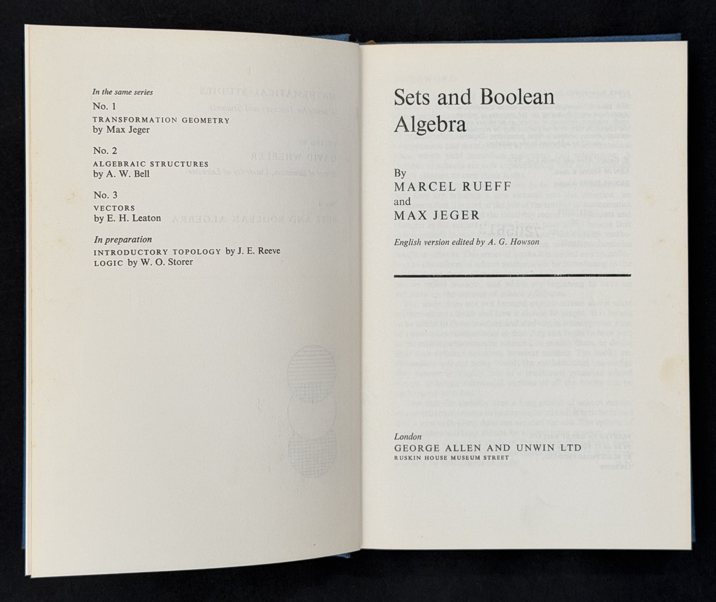 Sets and Boolean Algebra by Marcel Rueff and Max Jeger