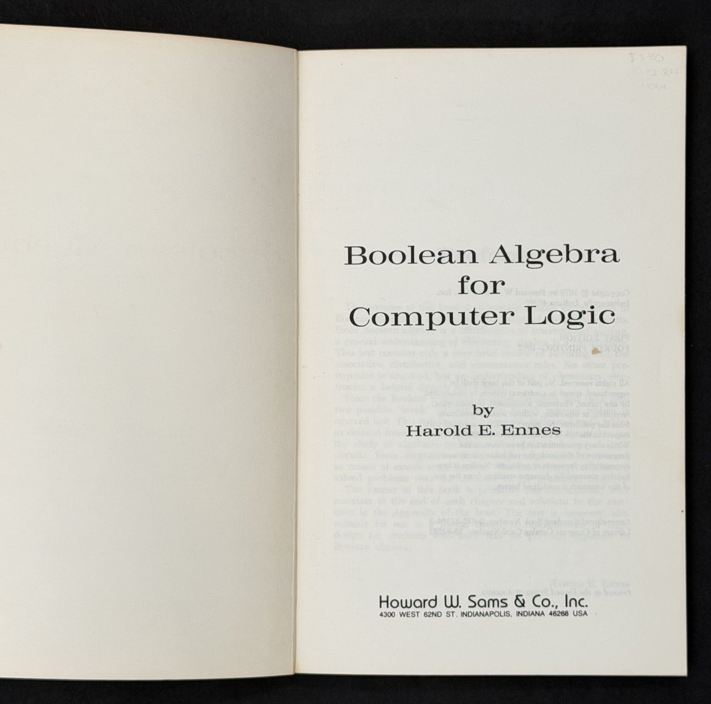 Boolean Algebra for Computer Logic by Harold E. Ennes