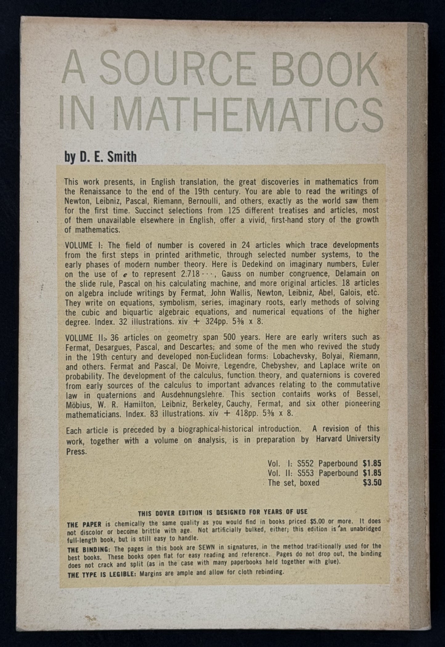 A Source Book in Mathematics Volume 2 by David Eugene Smith