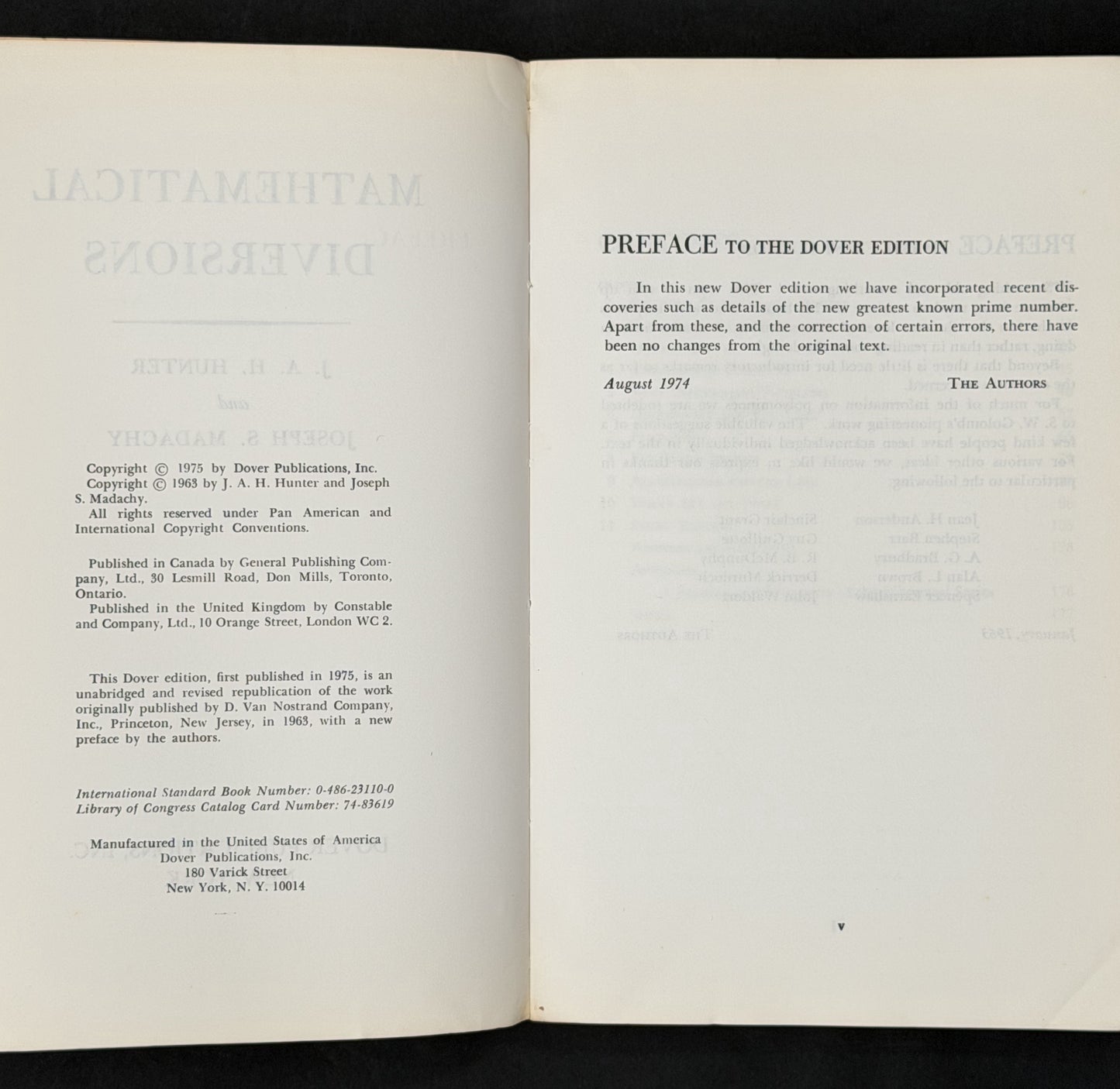 Mathematical Diversions by James Alston Hope Hunter, Joseph S. Madachy