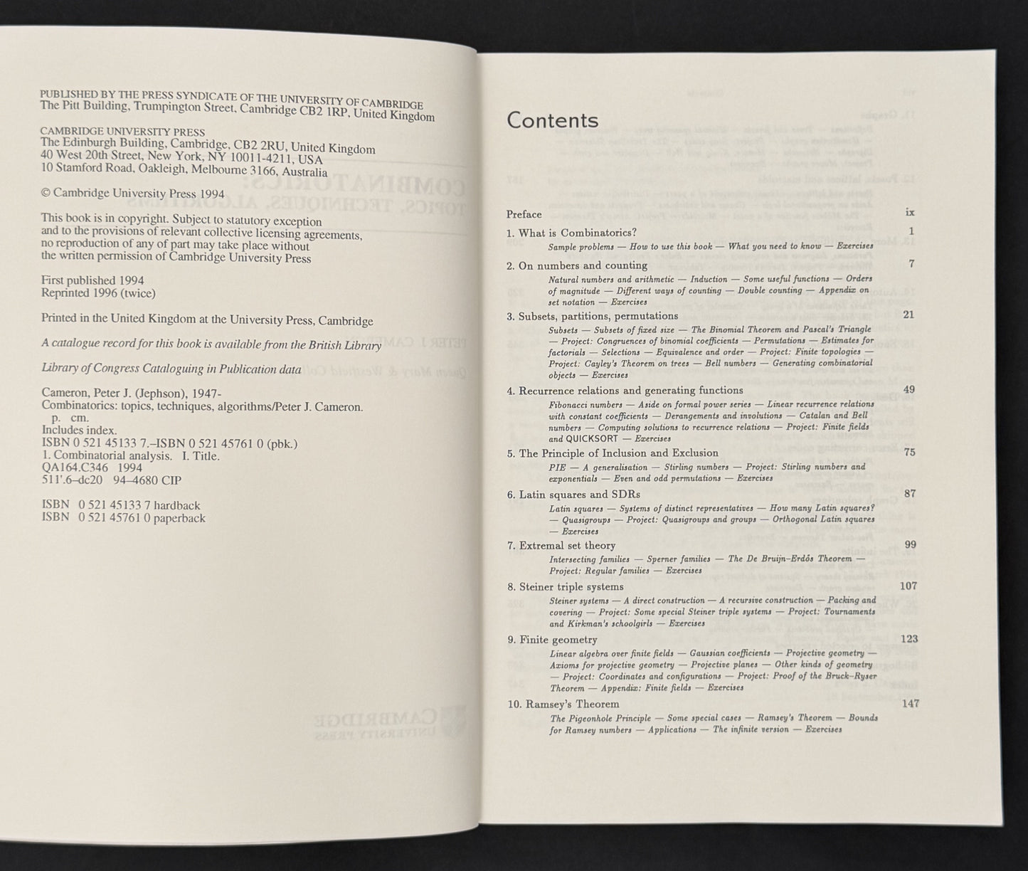 Combinatorics by Peter Jephson Cameron