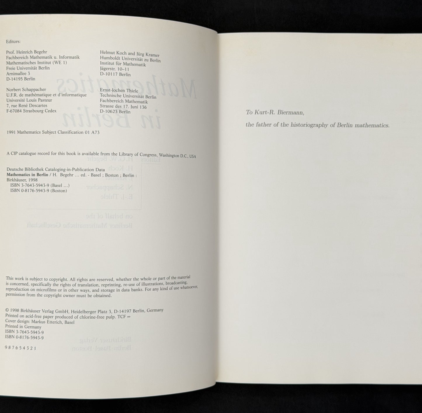 Mathematics in Berlin by Heinrich Begehr et al.