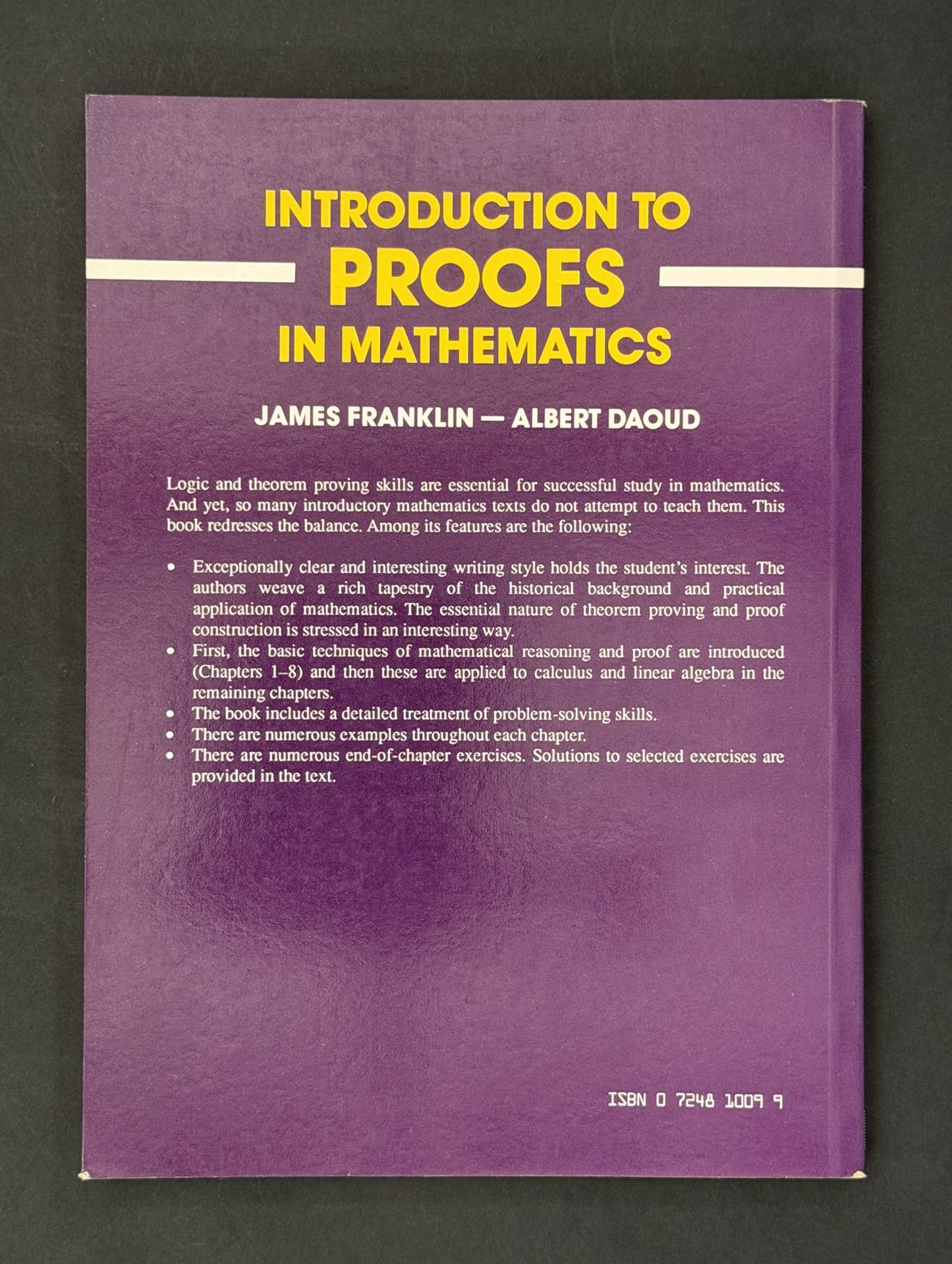 Introduction to Proofs in Mathematics by James Franklin, Albert Daoud