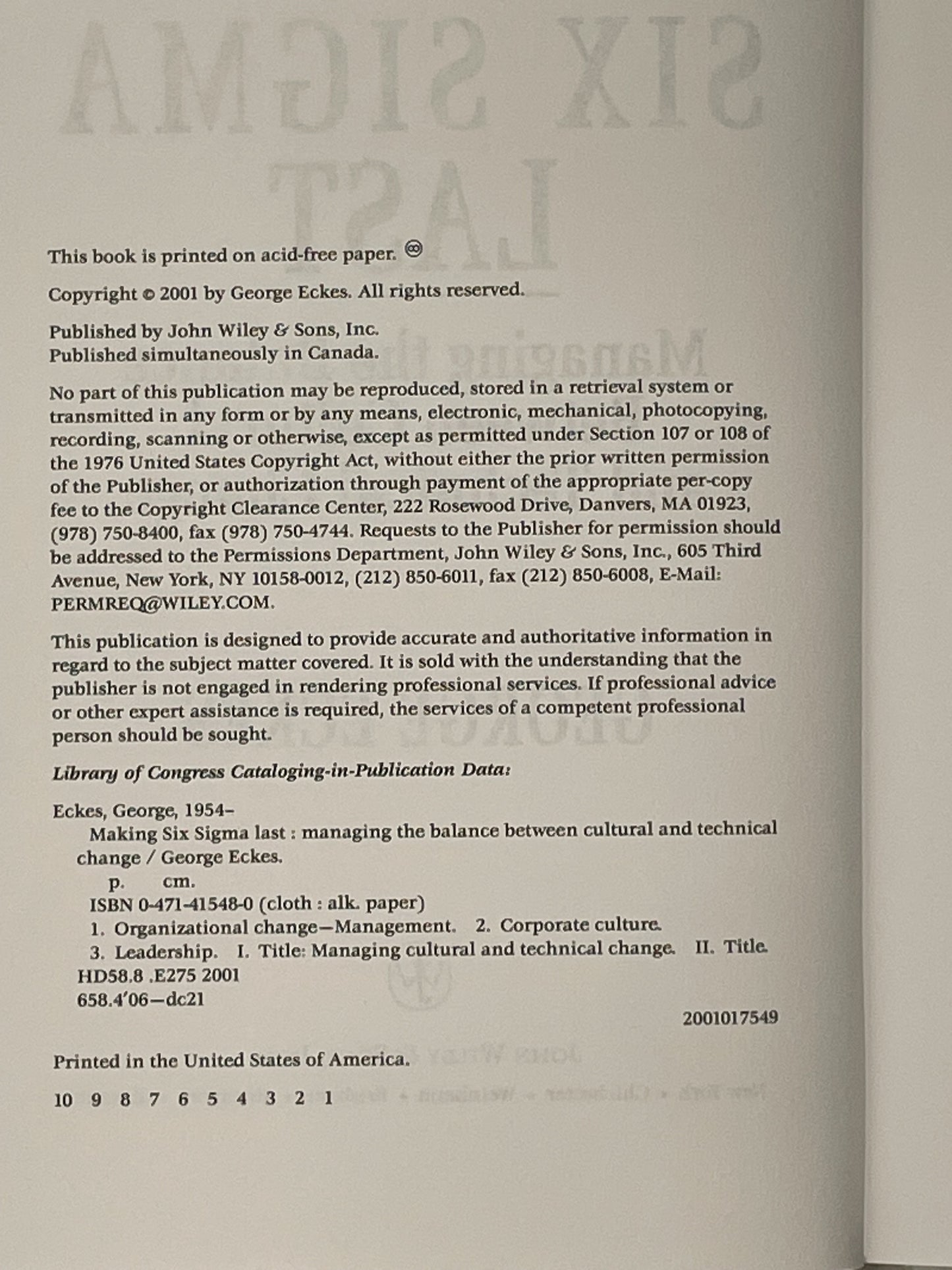 Making Six Sigma Last by George Eckes